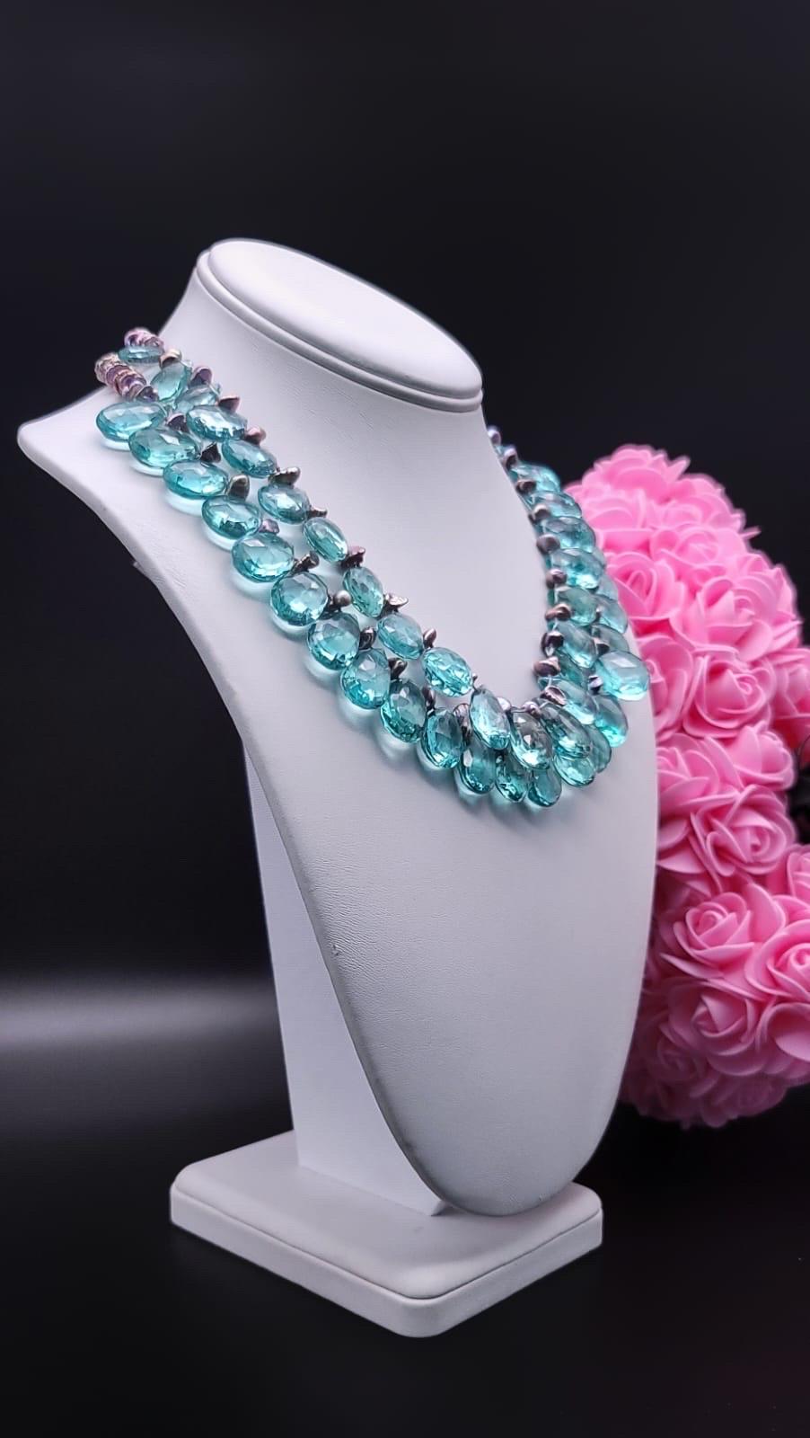 Contemporary A.Jeschel Romantic 2 strand Blue Quartz necklace For Sale