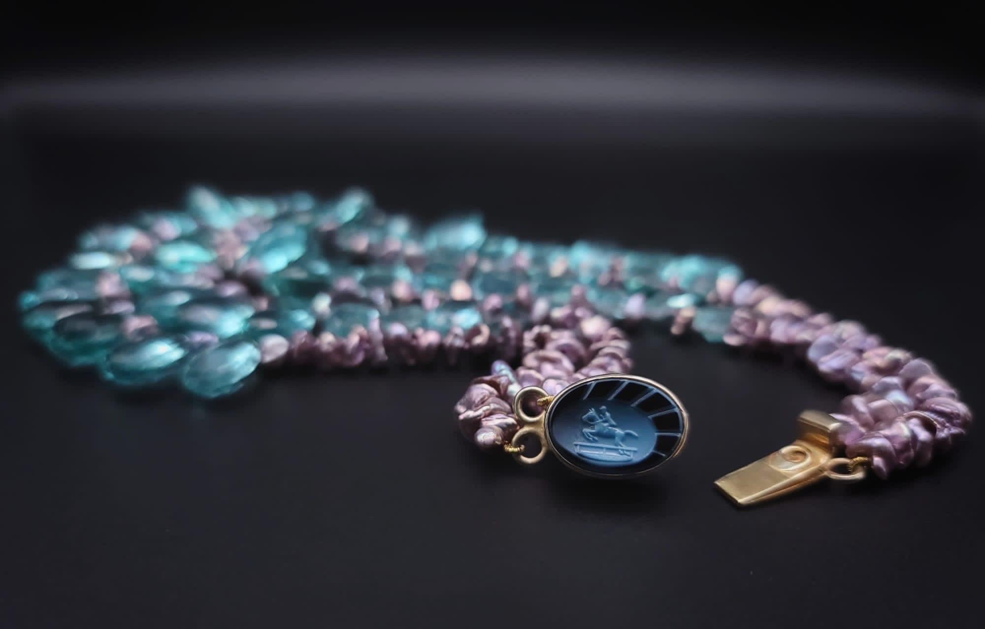 A.Jeschel Romantic 2 strand Blue Quartz necklace In New Condition For Sale In Miami, FL