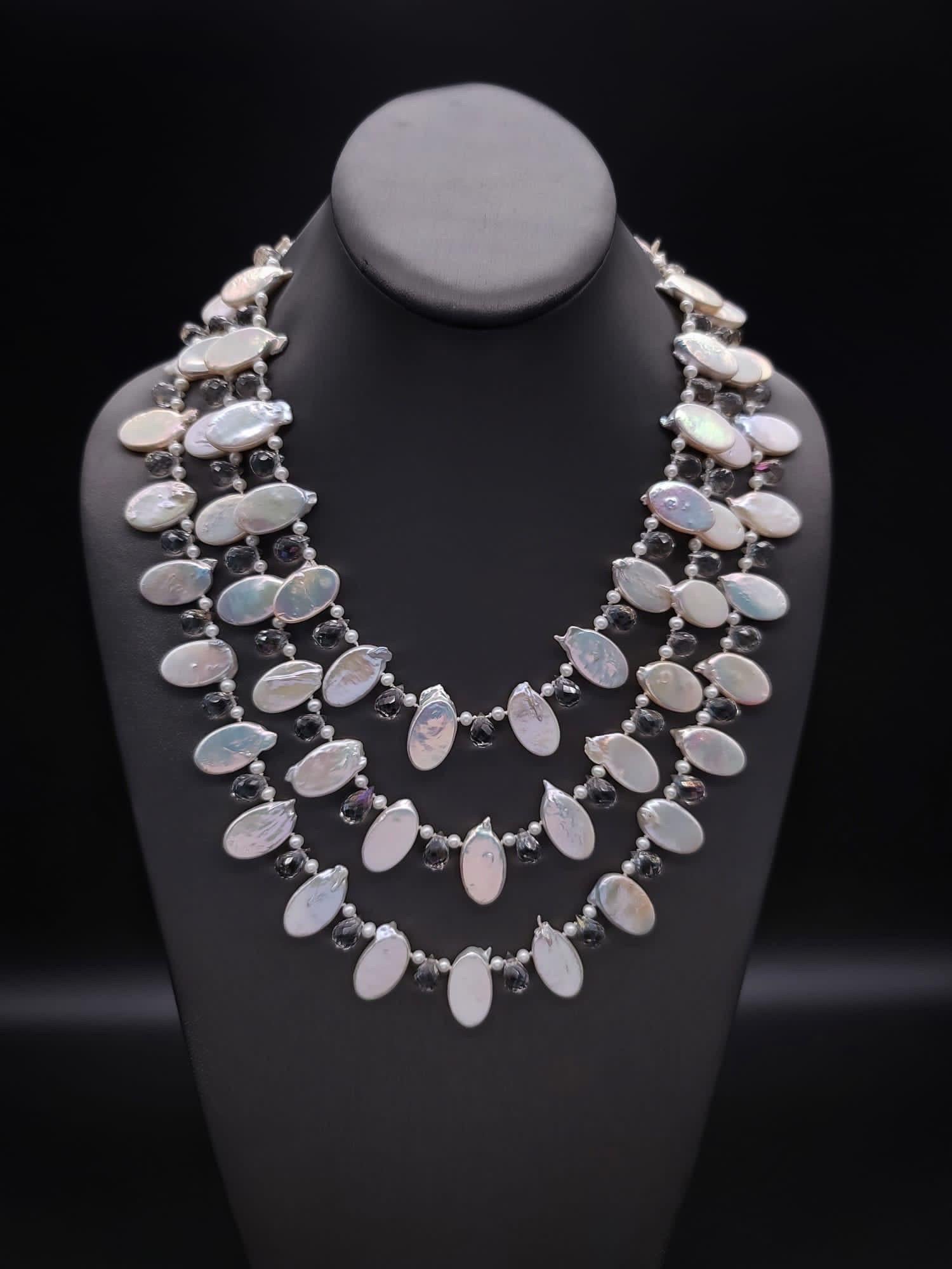 A.Jeschel Romantic 3-strand Pearl necklace. For Sale 13