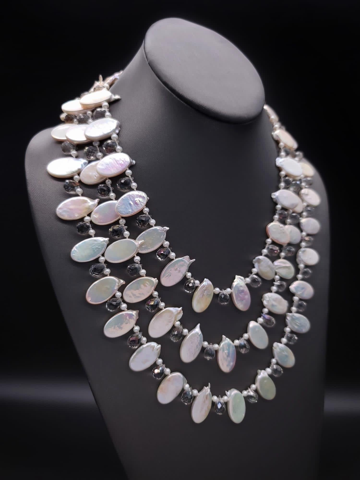 A.Jeschel Romantic 3-strand Pearl necklace. In New Condition For Sale In Miami, FL