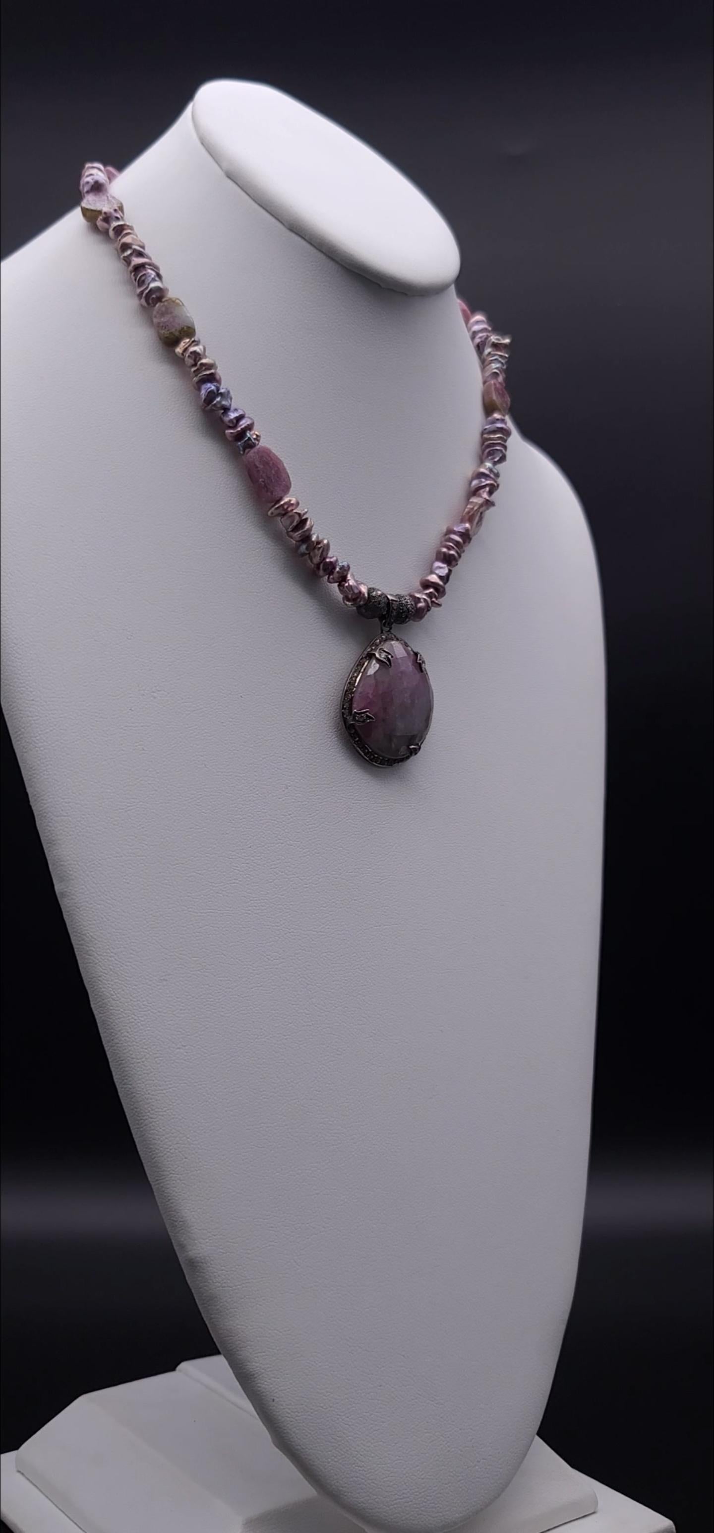 A.Jeschel Romantic Pink Tourmaline and Diamond Pendant Necklace For Sale 3