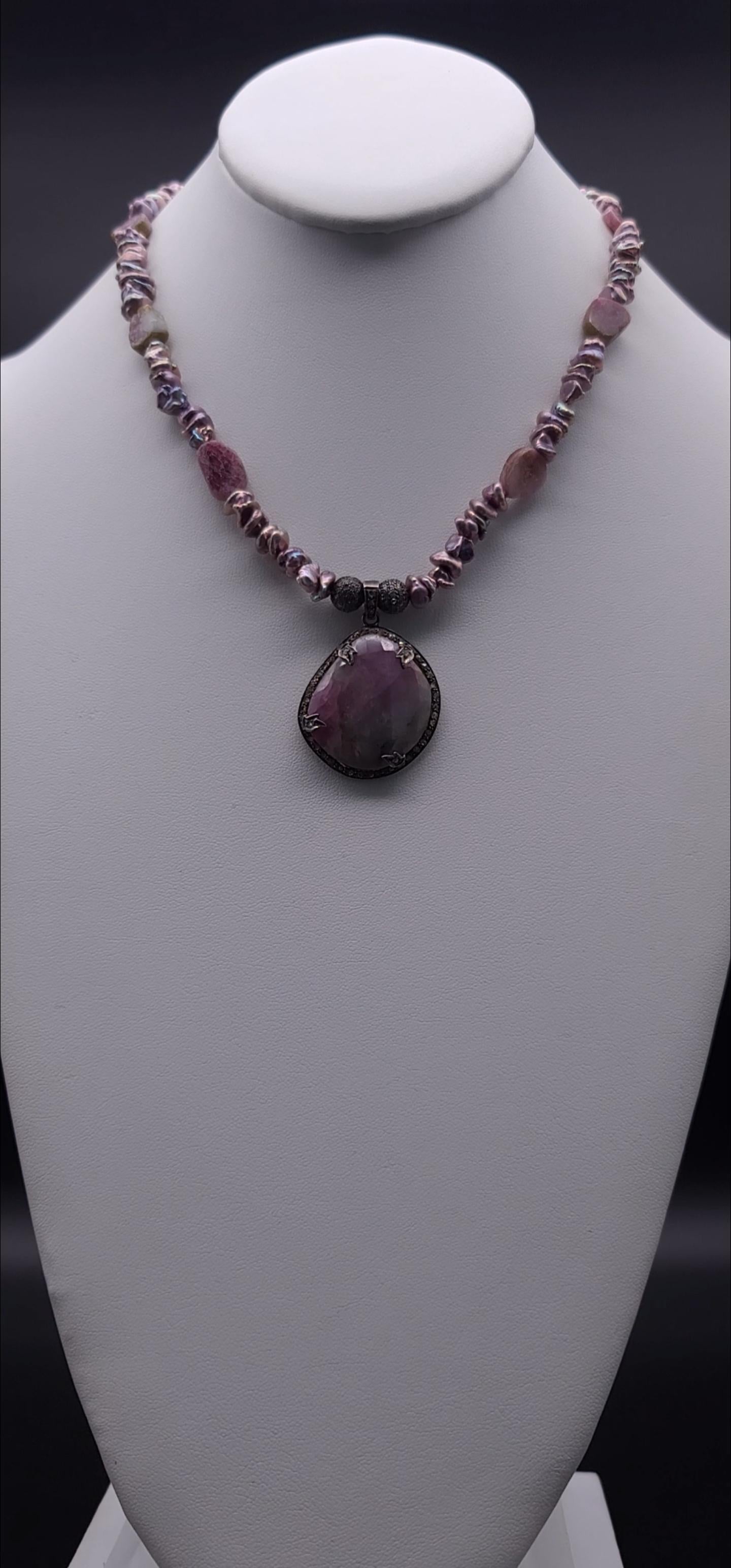 A.Jeschel Romantic Pink Tourmaline and Diamond Pendant Necklace For Sale 4