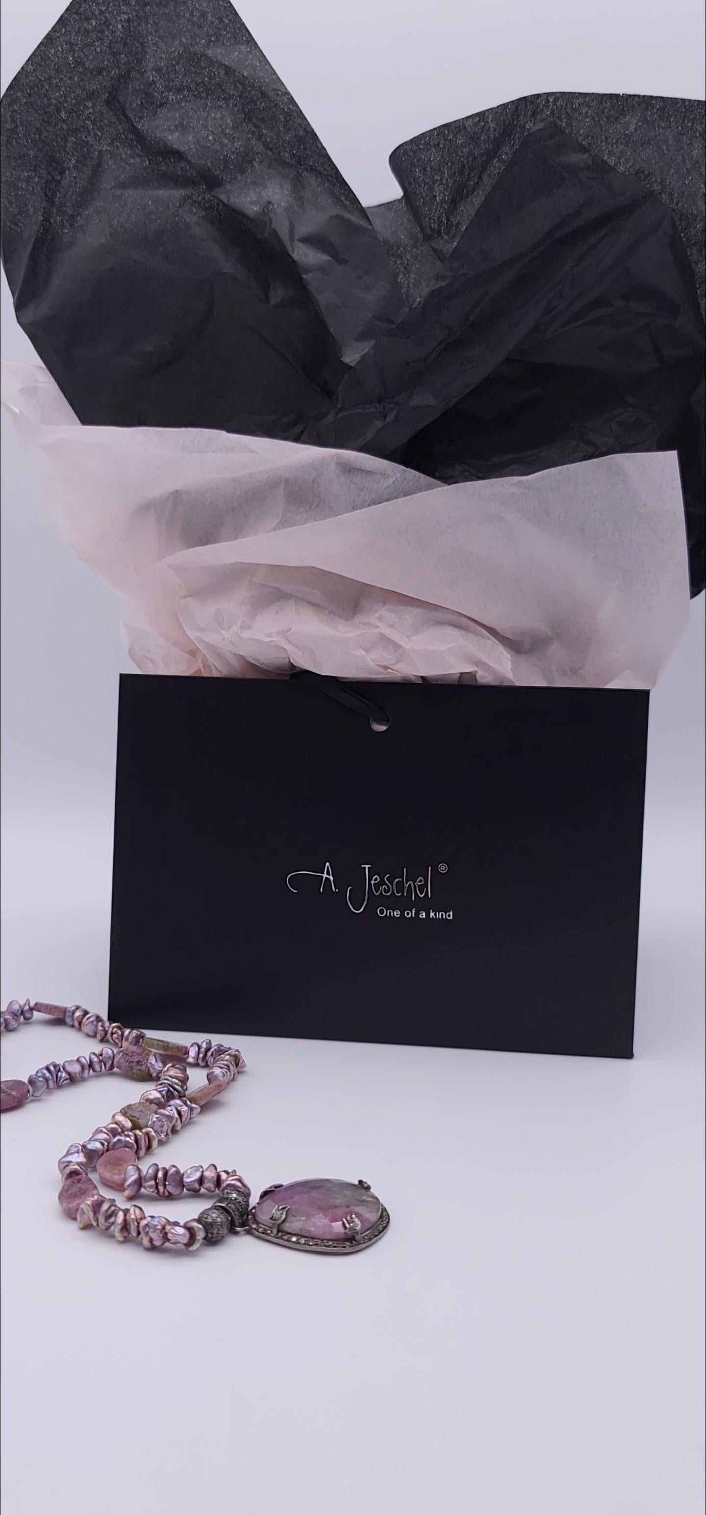 A.Jeschel Romantic Pink Tourmaline and Diamond Pendant Necklace For Sale 5