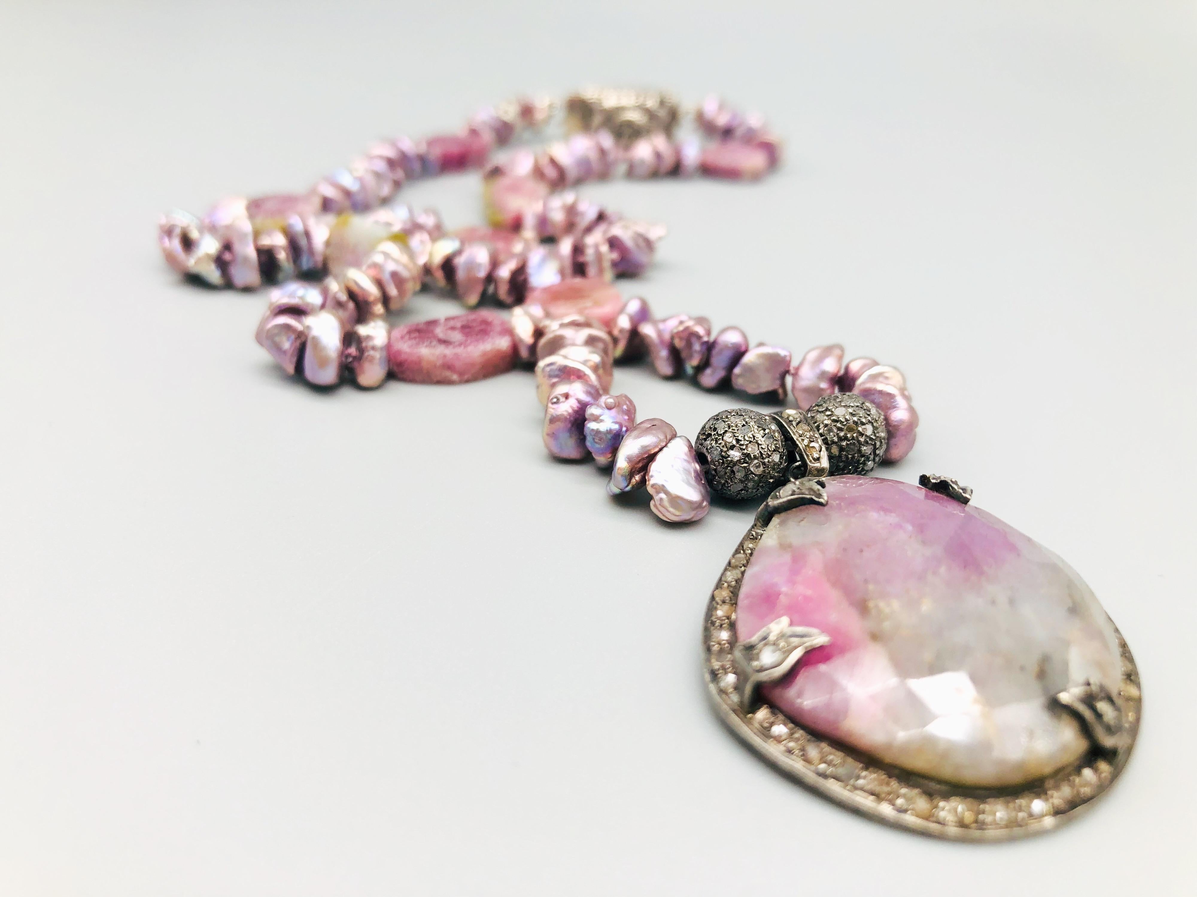 Women's or Men's A.Jeschel Romantic Pink Tourmaline and Diamond Pendant Necklace For Sale