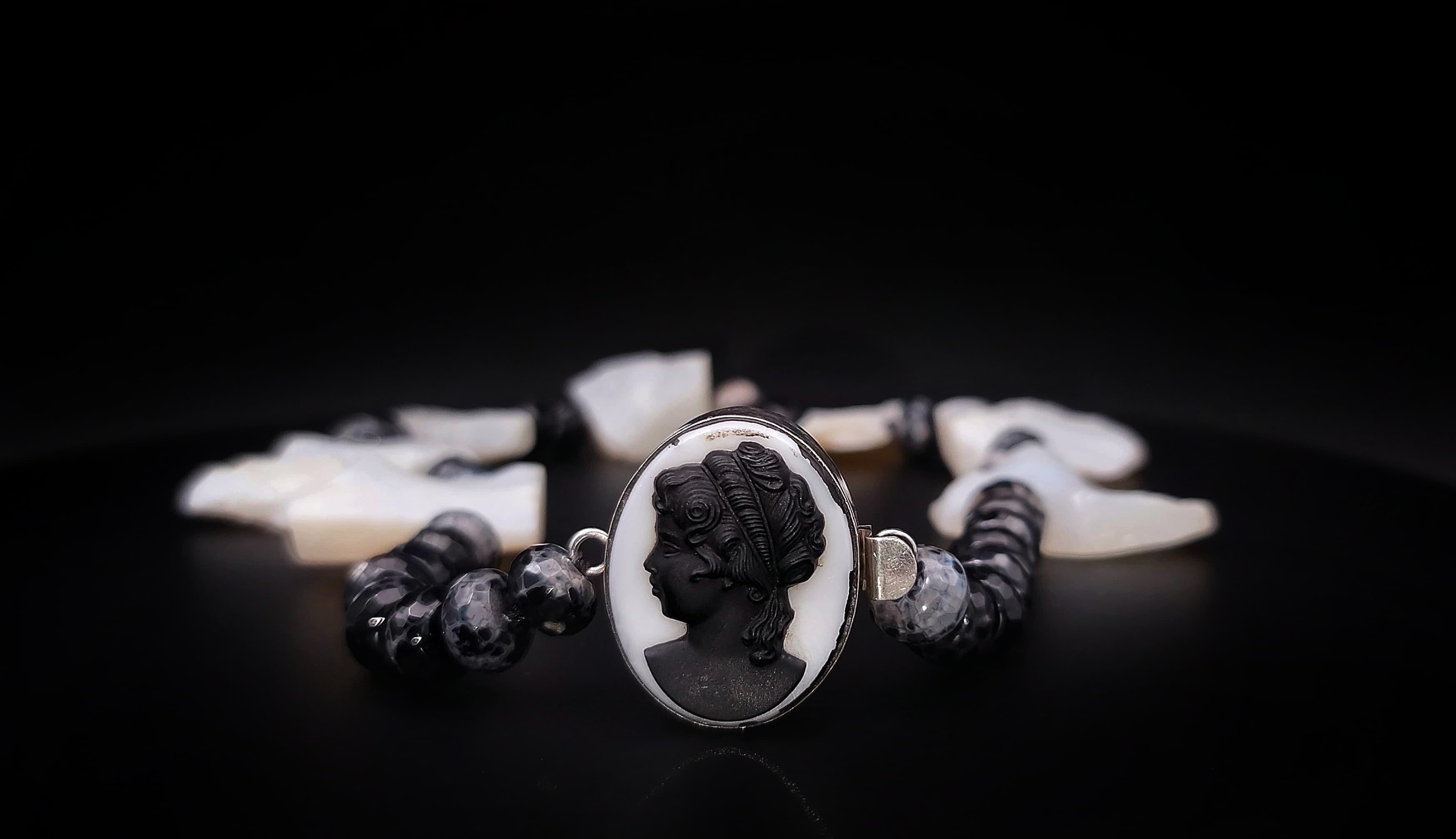 A.Jeschel Rough White Opal bold necklace with a Vintage cameo. For Sale 4