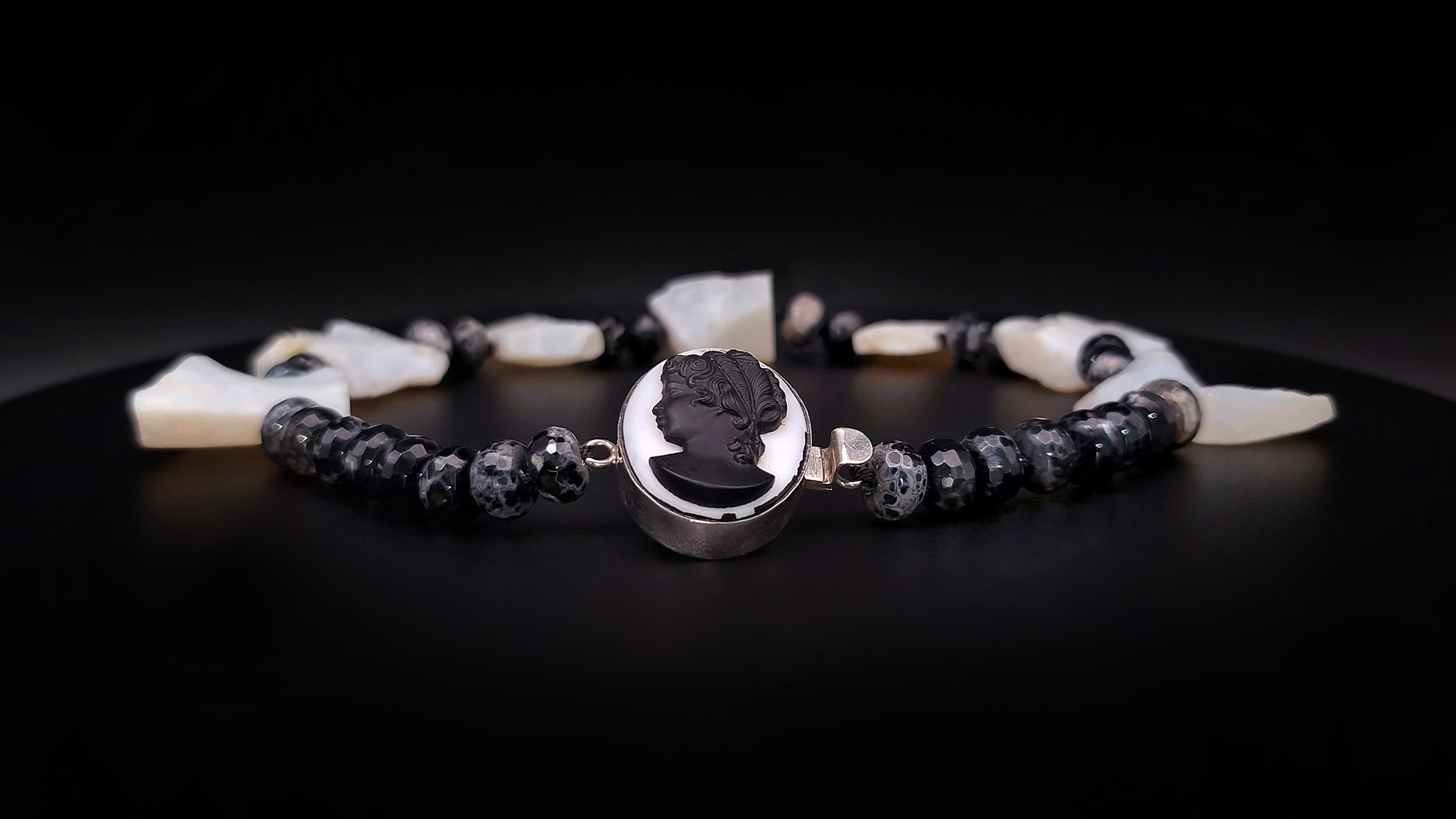 A.Jeschel Rough White Opal bold necklace with a Vintage cameo. For Sale 5