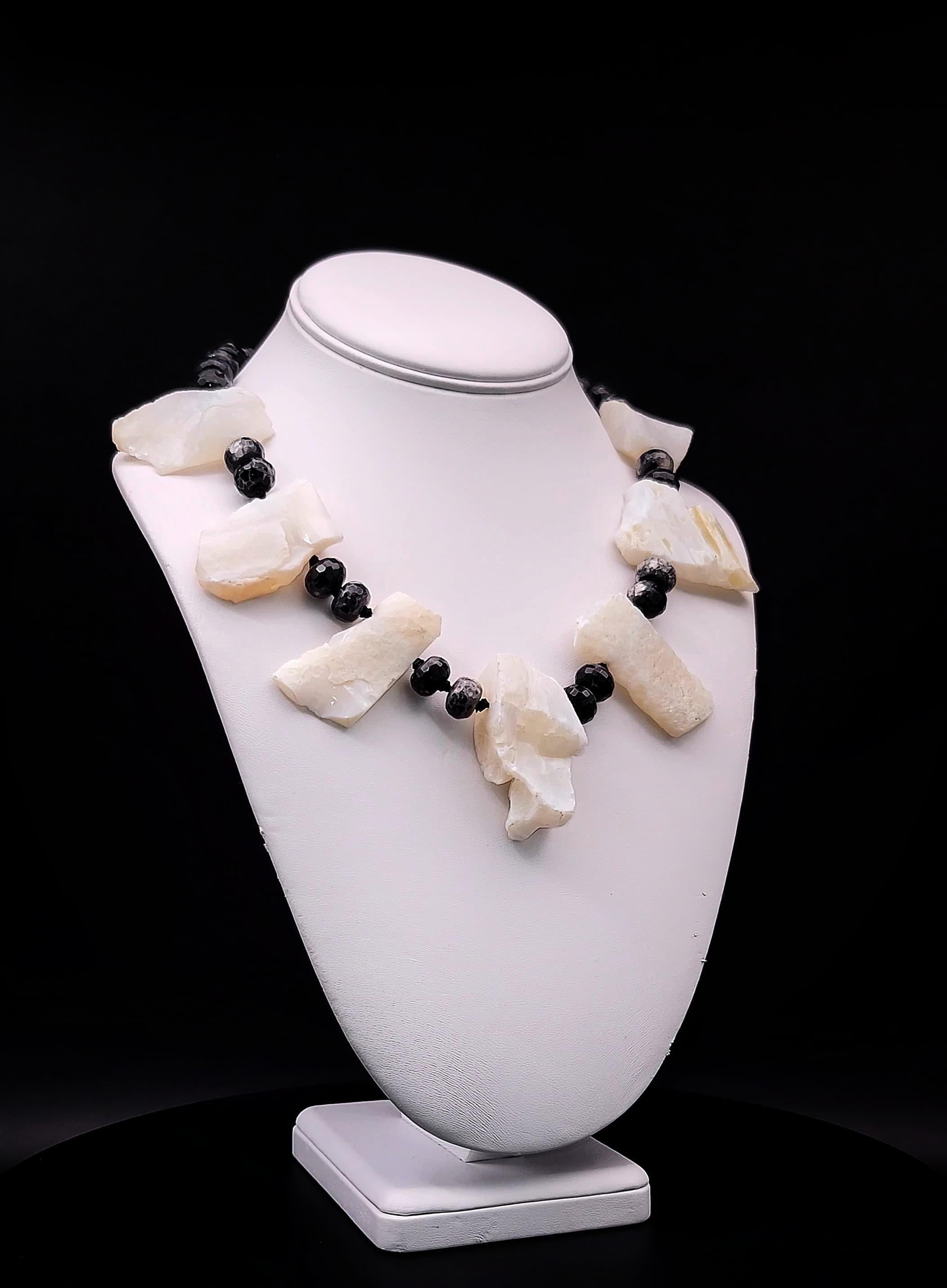 A.Jeschel Rough White Opal bold necklace with a Vintage cameo. For Sale 6