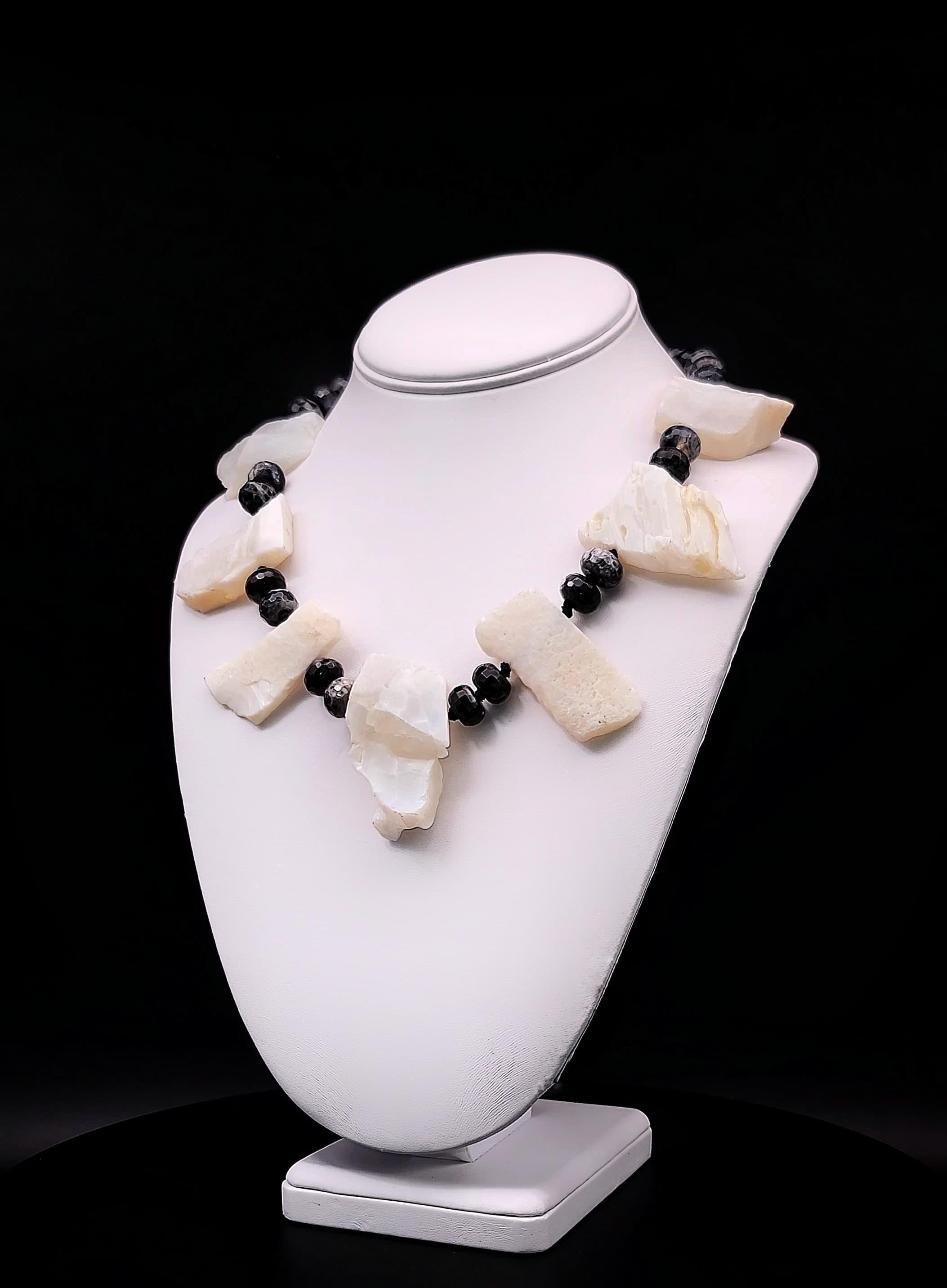 A.Jeschel Rough White Opal bold necklace with a Vintage cameo. For Sale 9