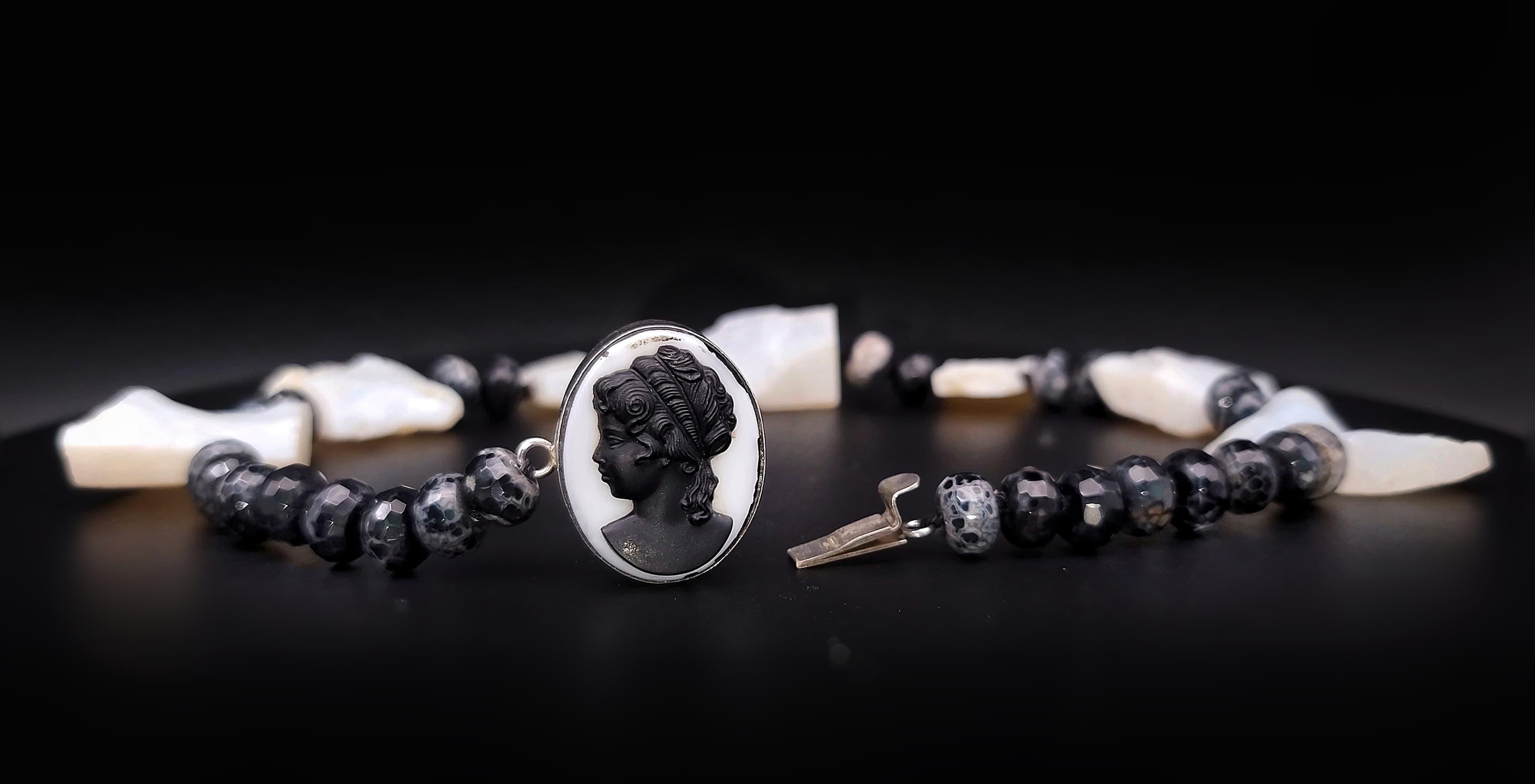 A.Jeschel Rough White Opal bold necklace with a Vintage cameo. For Sale 10