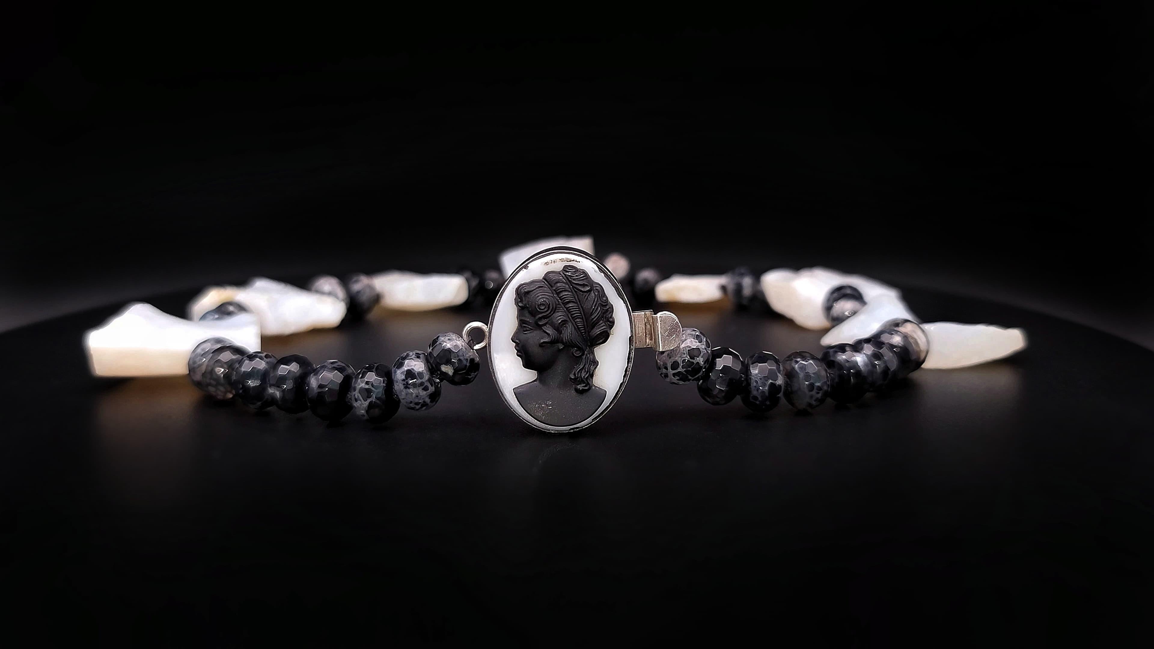 A.Jeschel Rough White Opal bold necklace with a Vintage cameo. For Sale 13