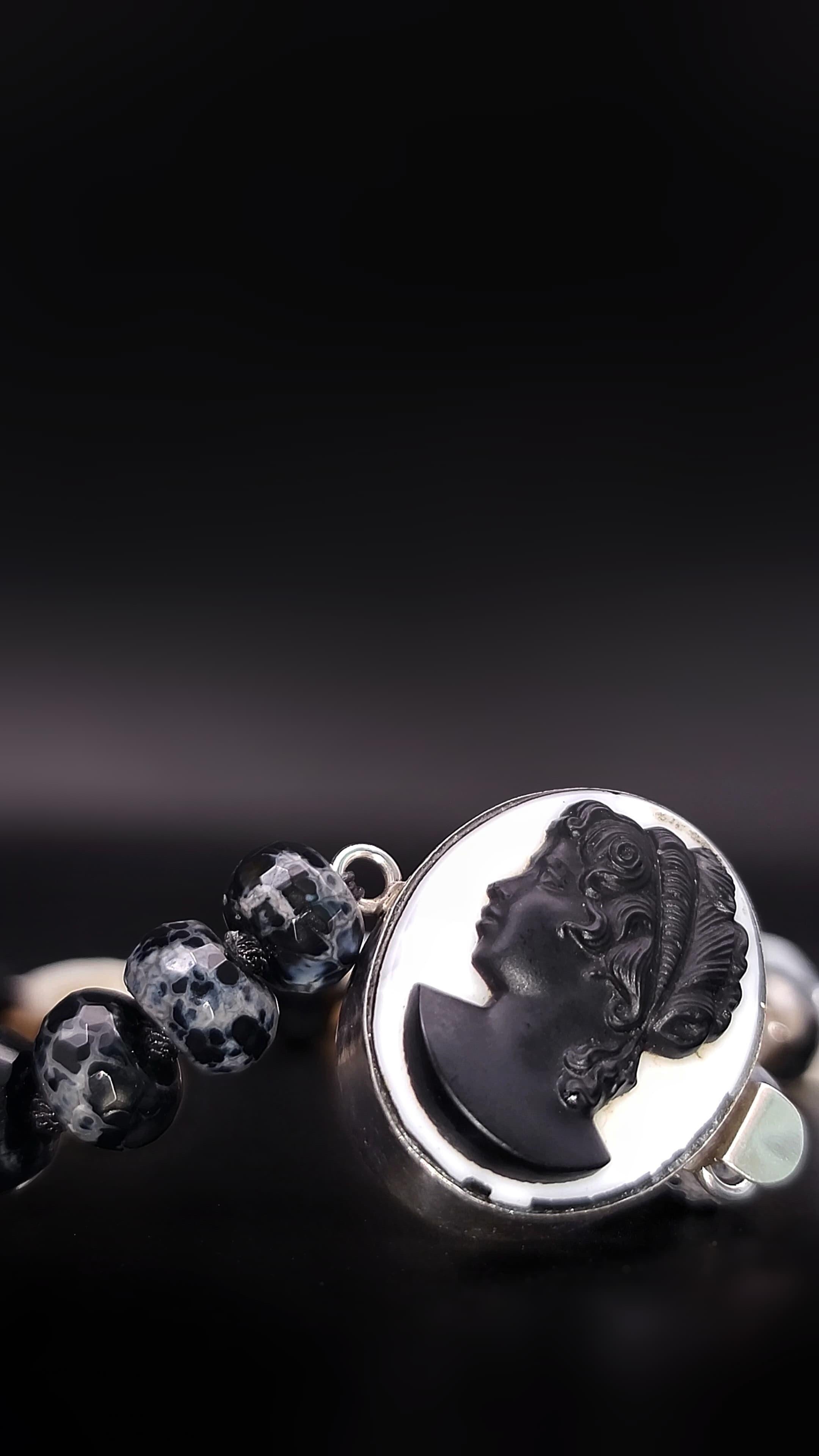 Women's or Men's A.Jeschel Rough White Opal bold necklace with a Vintage cameo. For Sale