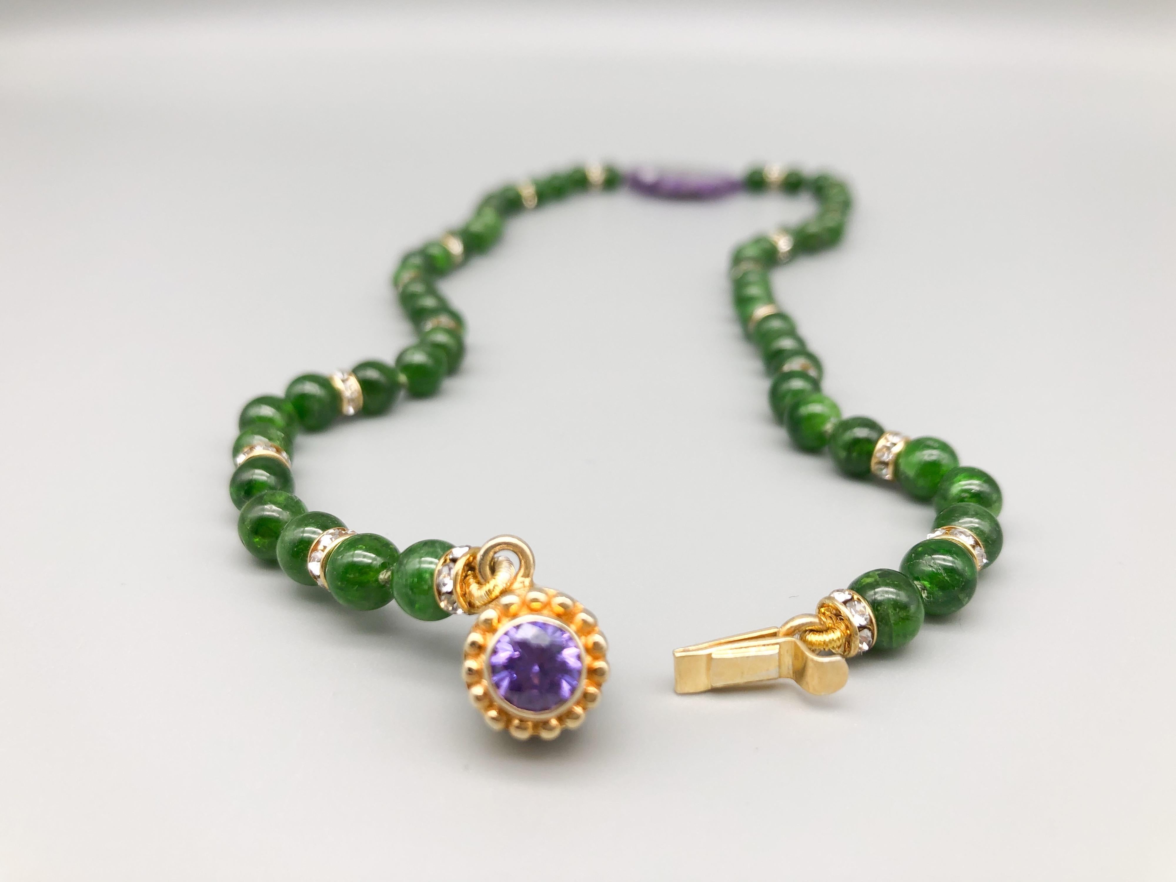 A.Jeschel Chrome Diopside beads with an Amethyst Stalactite Pendant. For Sale 1