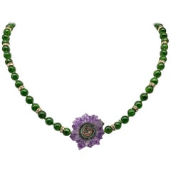 A.Jeschel Chrome Diopside beads with an Amethyst Stalactite Pendant.