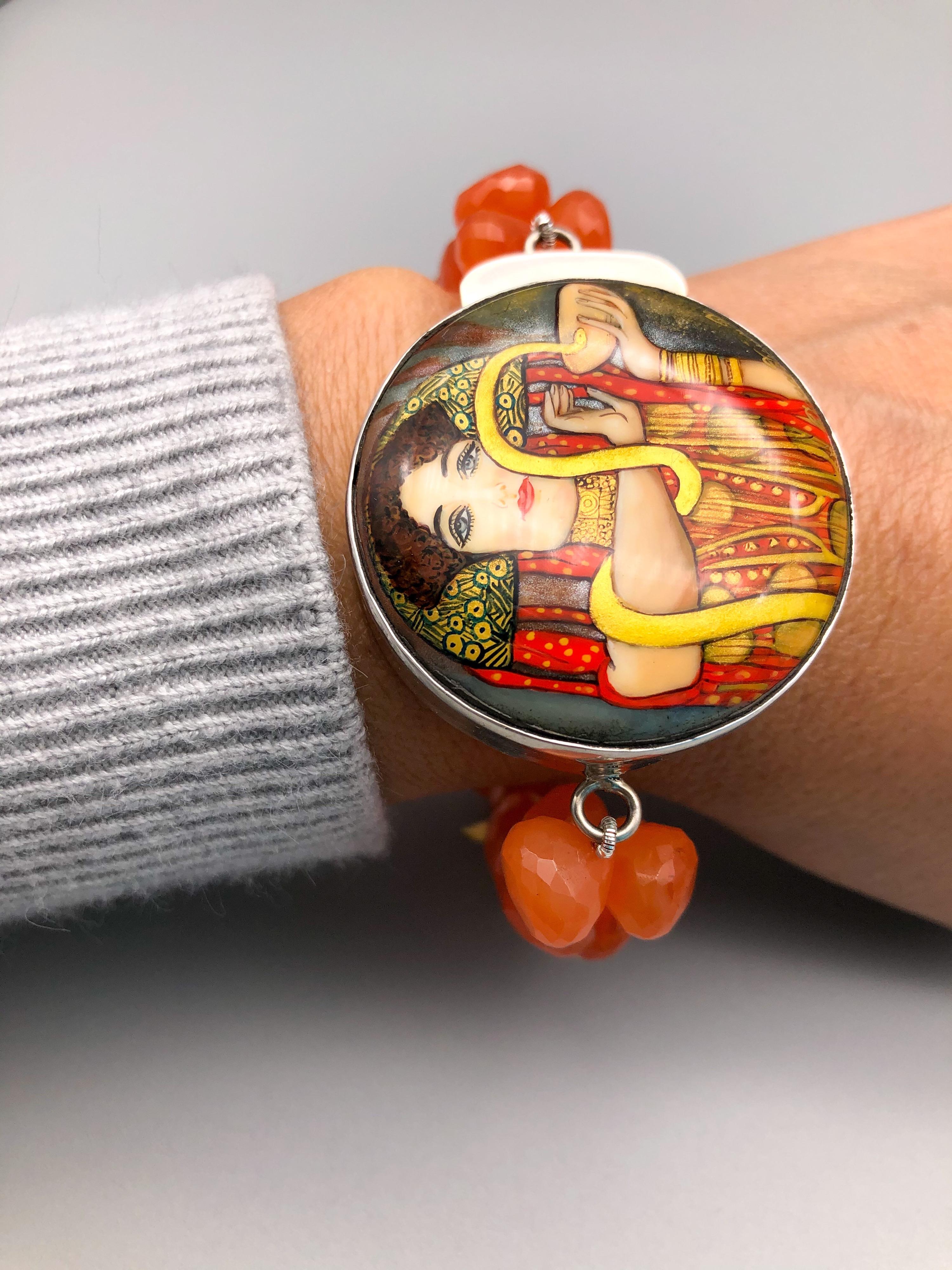 Contemporain Superbe bracelet A.jeschel en cornaline et pierres précieuses avec fermoir miniature Art Déco. en vente