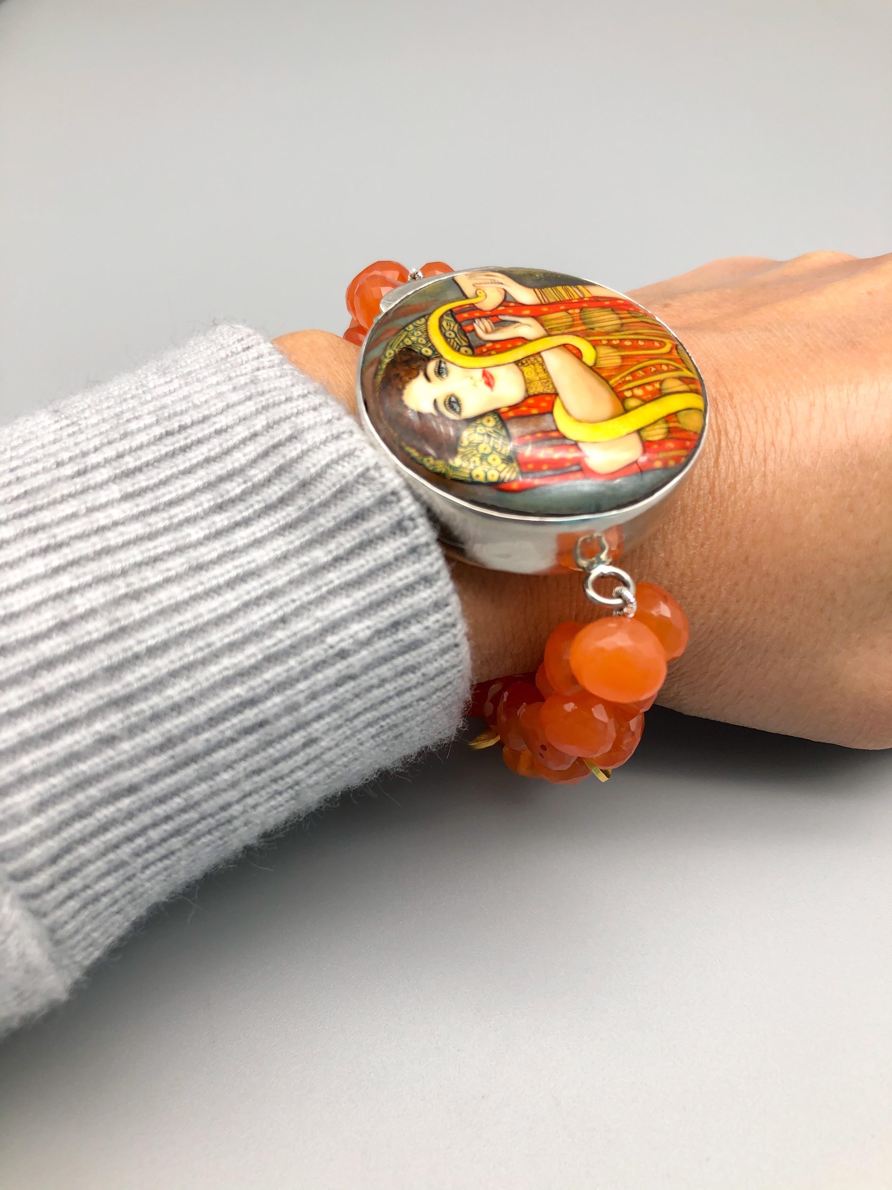 A.jeschel Stunning Carnelian gemstones bracelet with Art Deco miniature clasp. In New Condition For Sale In Miami, FL