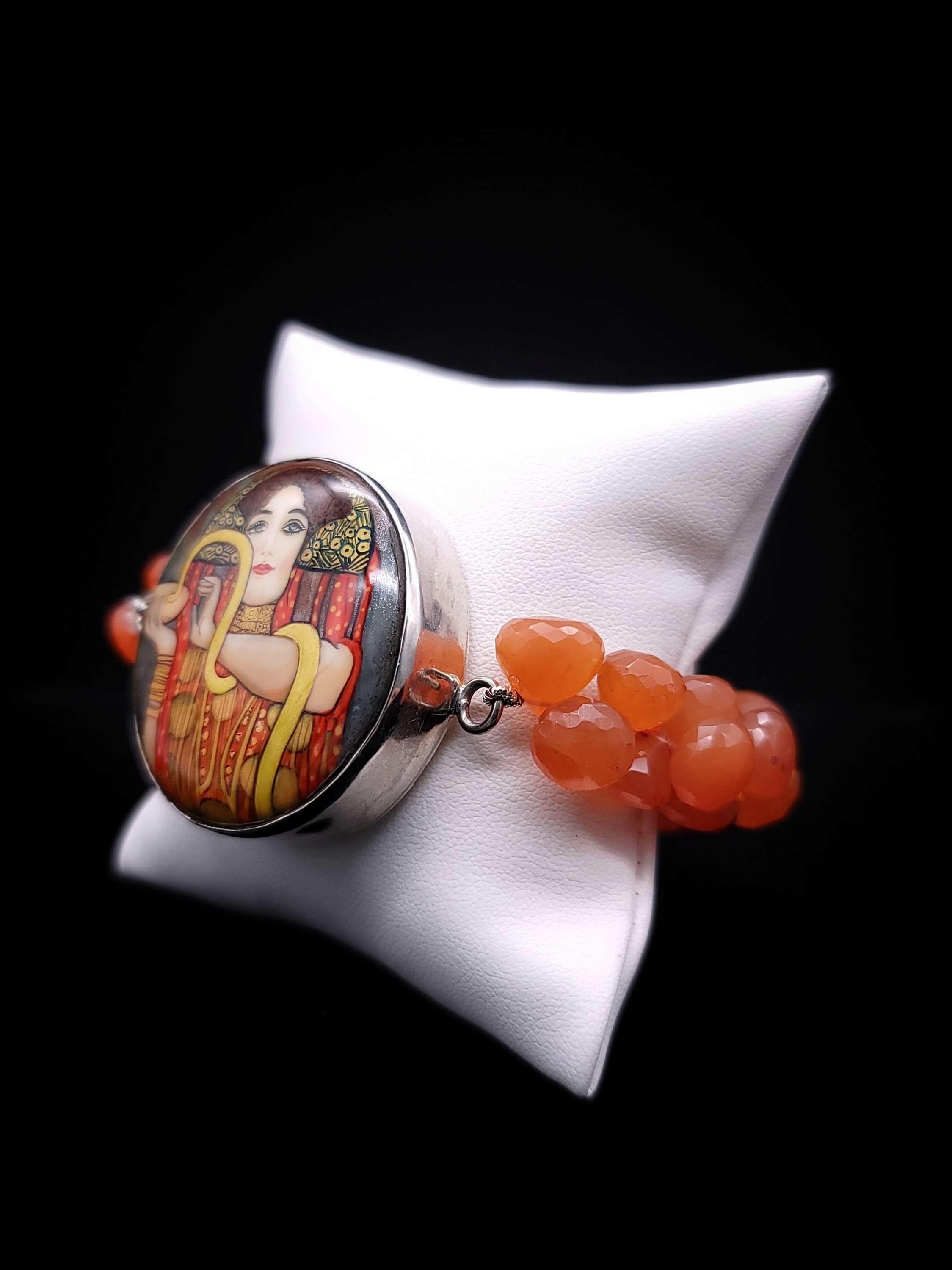 Superbe bracelet A.jeschel en cornaline et pierres précieuses avec fermoir miniature Art Déco. en vente 2