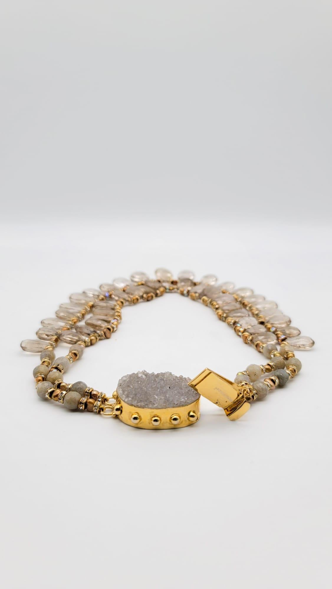 A.Jeschel Rutilated Quartz two-strand very sparkly necklace. In New Condition For Sale In Miami, FL