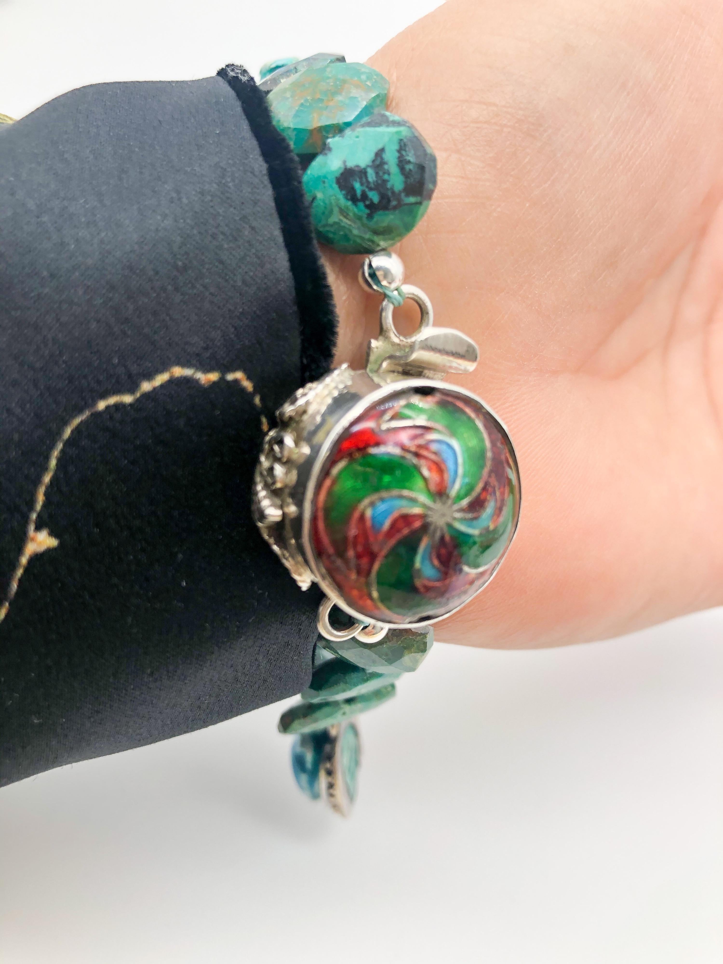 Contemporary A.Jeschel Scarab and Chrysocolla  bracelet  For Sale