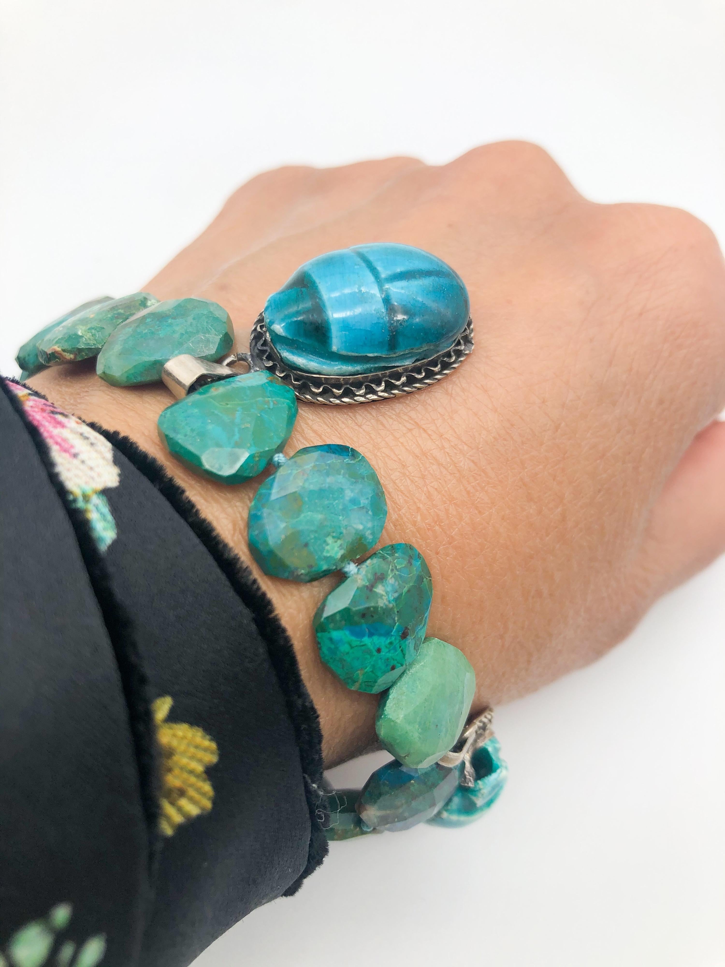 A.Jeschel Scarab and Chrysocolla  bracelet  In New Condition For Sale In Miami, FL
