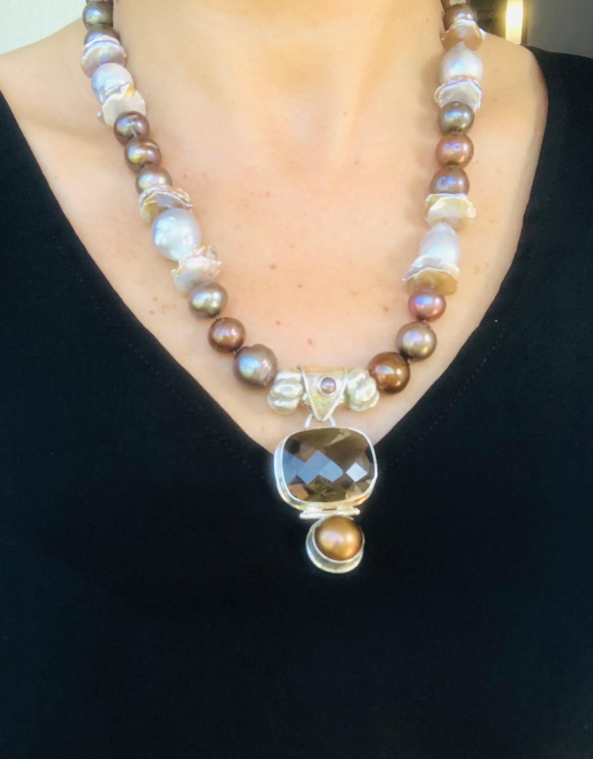 A.Jeschel Smoky Quartz necklace and chocolate Pearl pendant 4