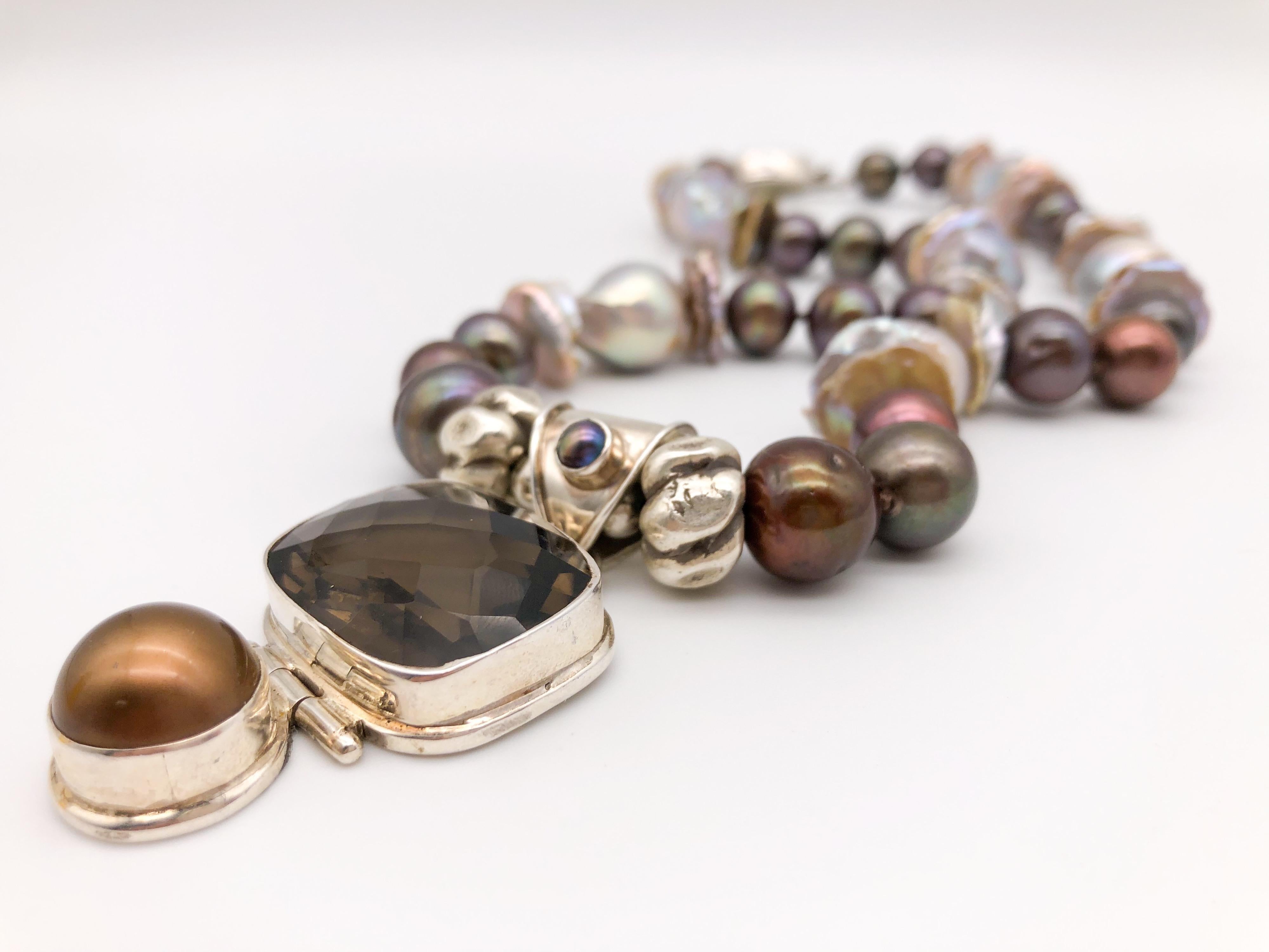 Contemporary A.Jeschel Smoky Quartz necklace and chocolate Pearl pendant
