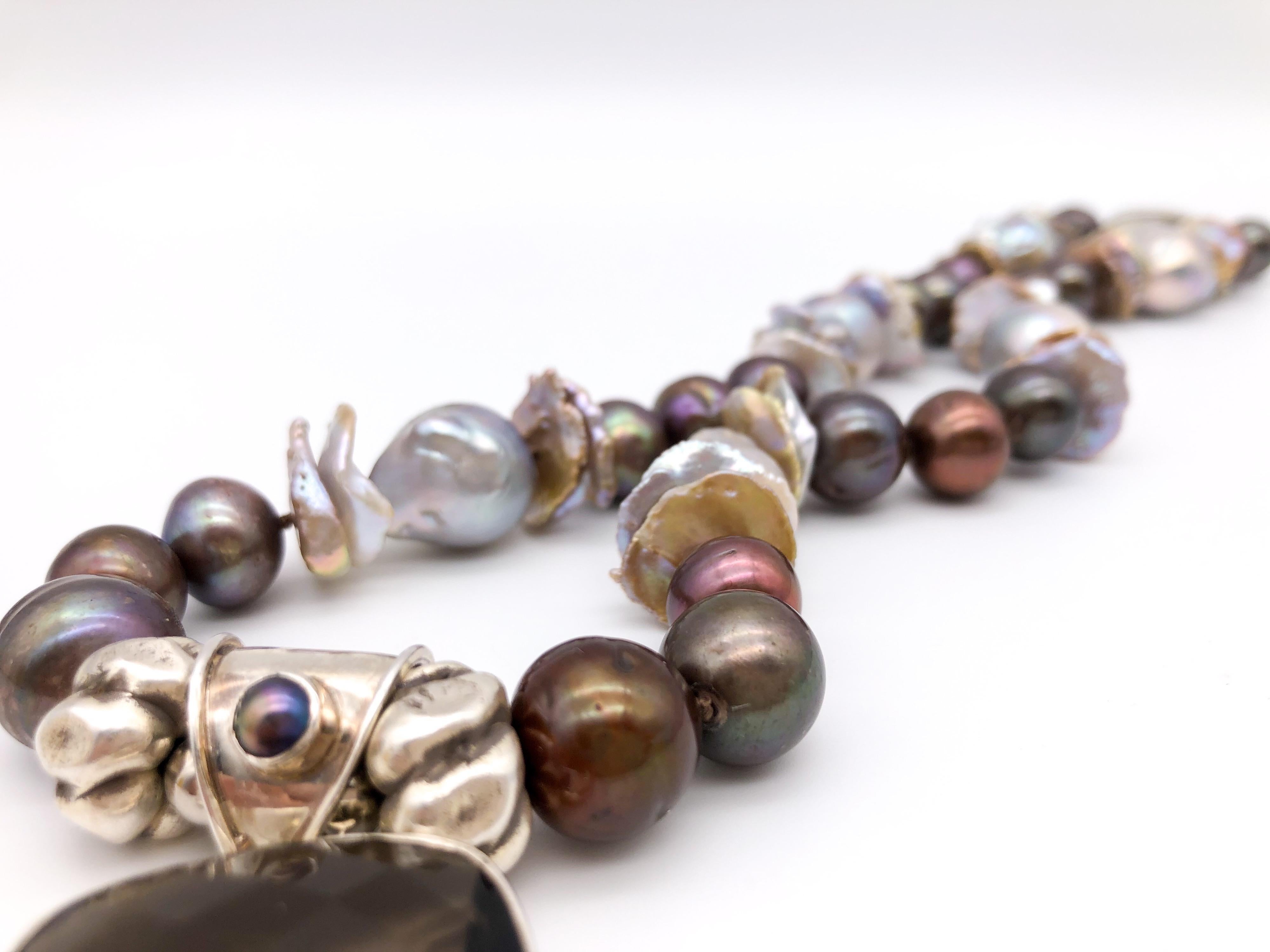 A.Jeschel Smoky Quartz necklace and chocolate Pearl pendant In New Condition In Miami, FL