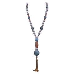 A.Jeschel Softly colored polished Aquamarine long necklace. A.Jeschel Softly colored polished Aquamarine long necklace.