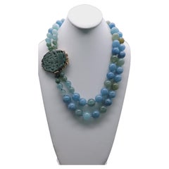 A.Jeschel Spectacular Aquamarine necklace with carved Jade signature clasp