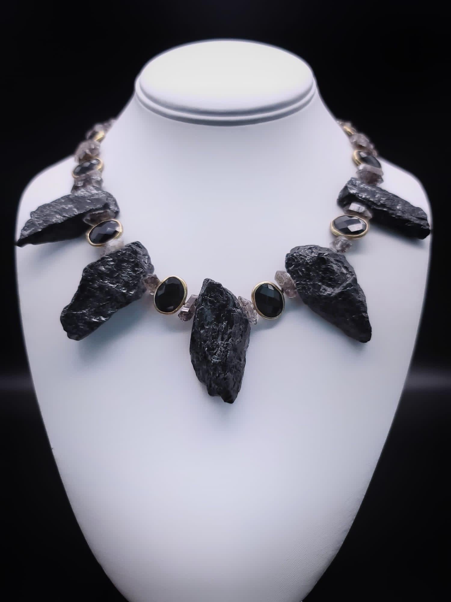 Mixed Cut A.Jeschel Spectacular Bold Black Tourmaline Necklace. For Sale