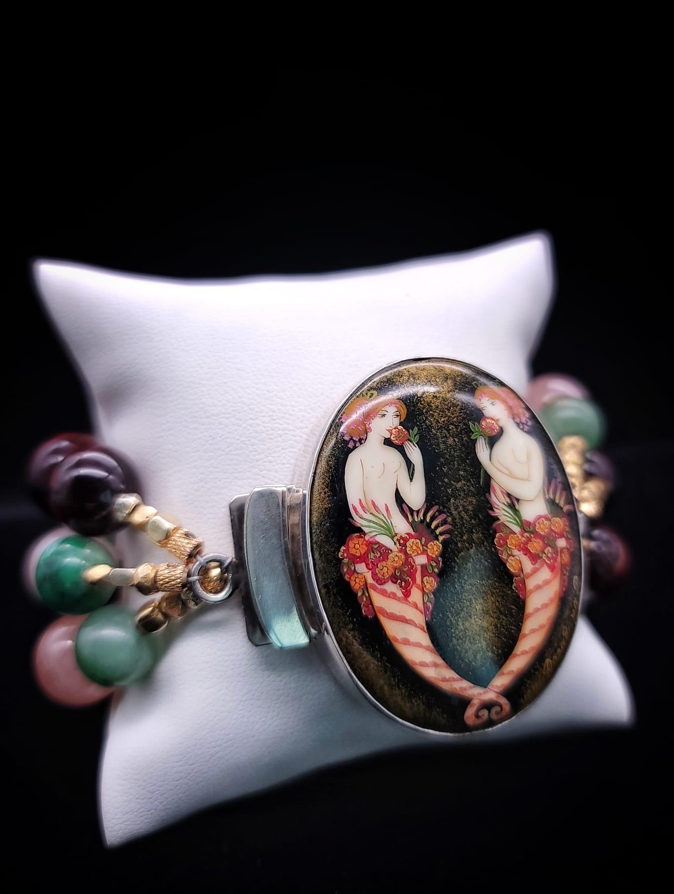 A.Jeschel Spectacular mixed Morganite, Tiger's eye and Jade beads bracelet. 5
