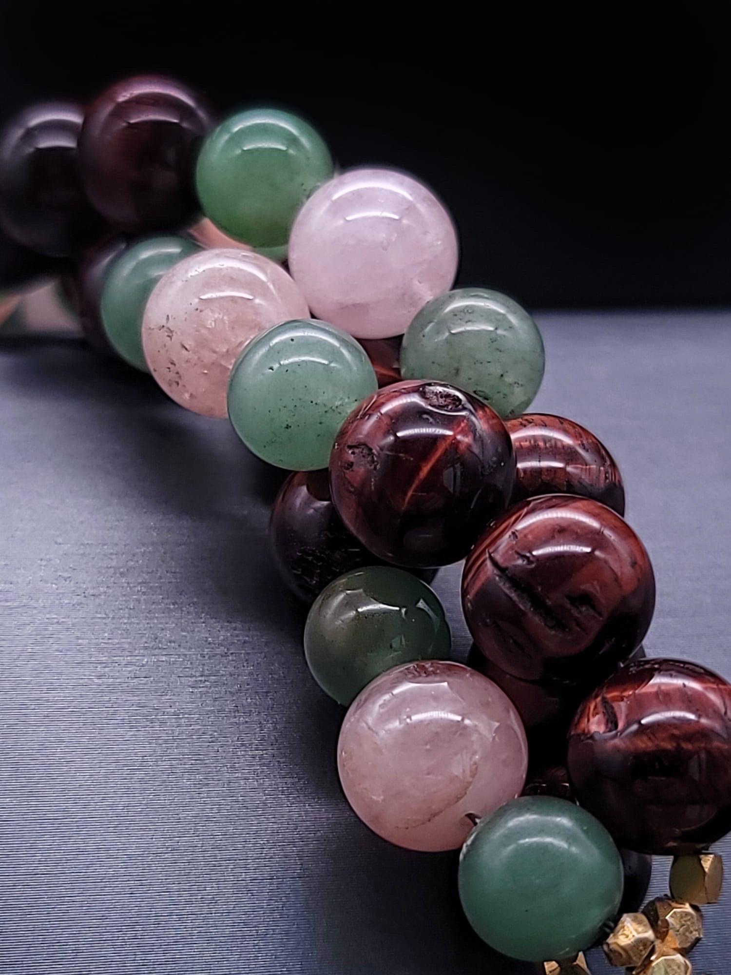 A.Jeschel Spectacular mixed Morganite, Tiger's eye and Jade beads bracelet. 1