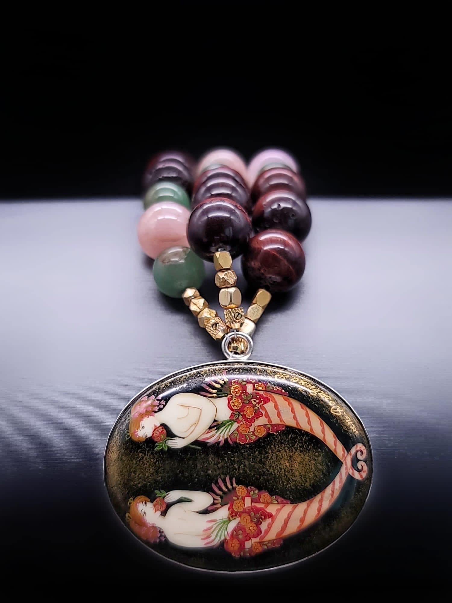 A.Jeschel Spectacular mixed Morganite, Tiger's eye and Jade beads bracelet. 2