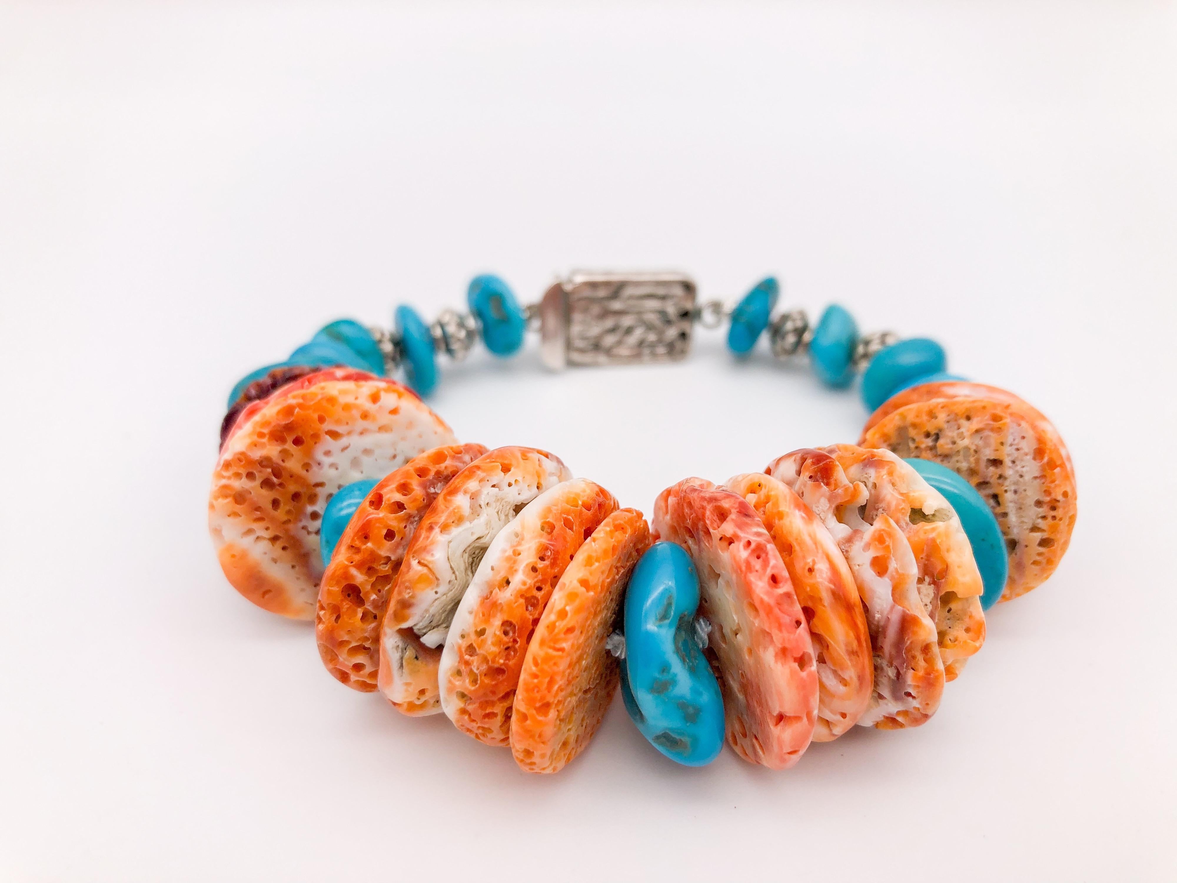 A.Jeschel Spiney Shell Oyster and Turquoise bracelet For Sale 3