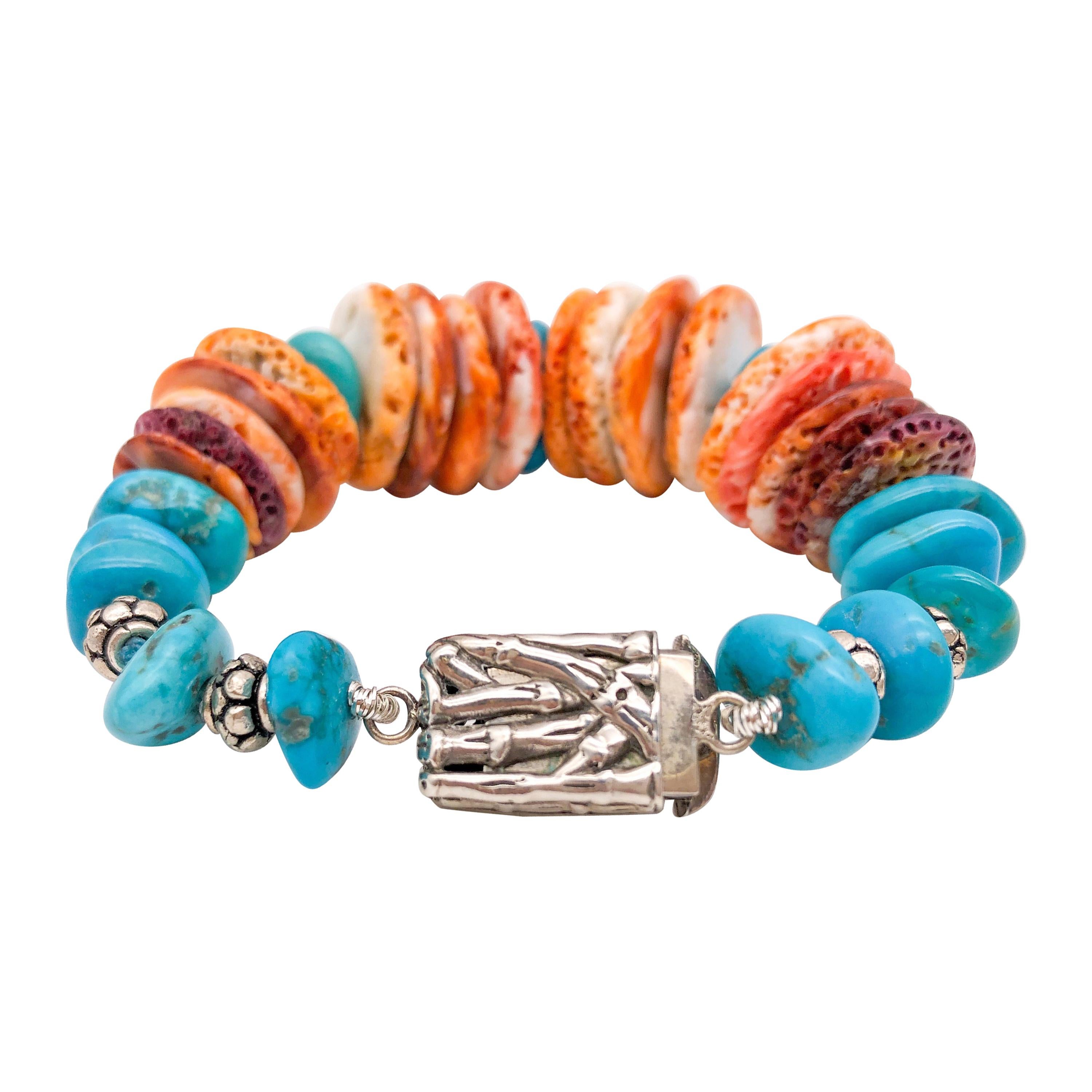 A.Jeschel Spiney Shell Oyster and Turquoise bracelet For Sale