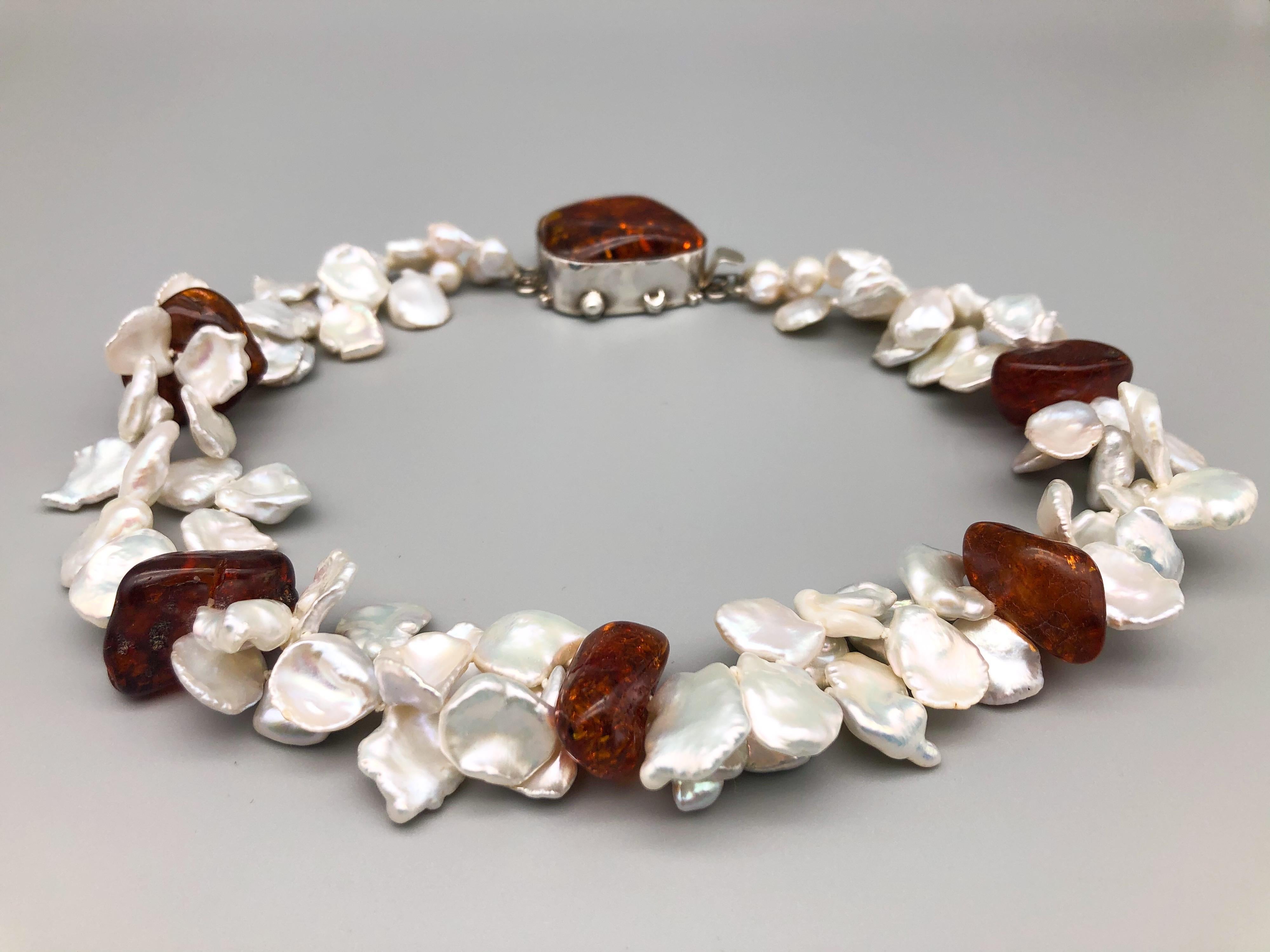 A.Jeschel Splendid Keshi Pearls and Amber Necklace. For Sale 6