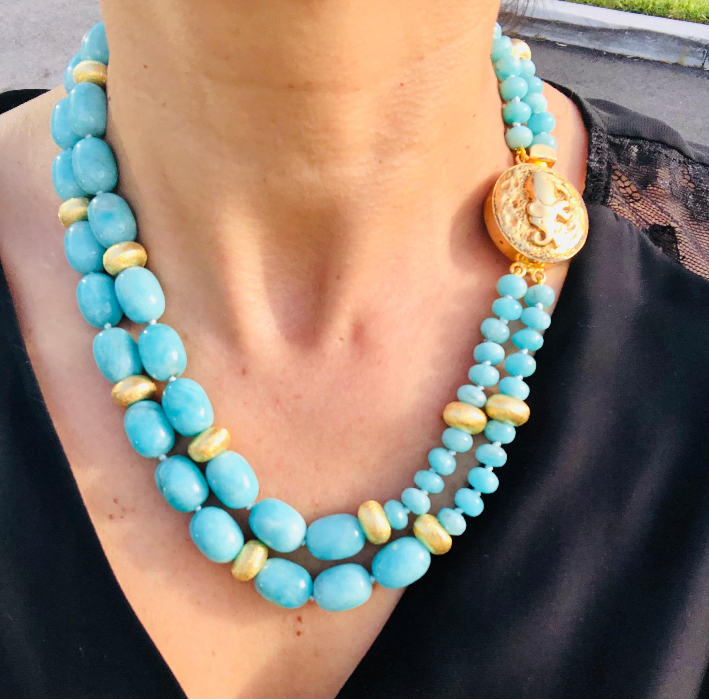 A.Jeschel Splendind Polished Amazonite necklace  In New Condition For Sale In Miami, FL