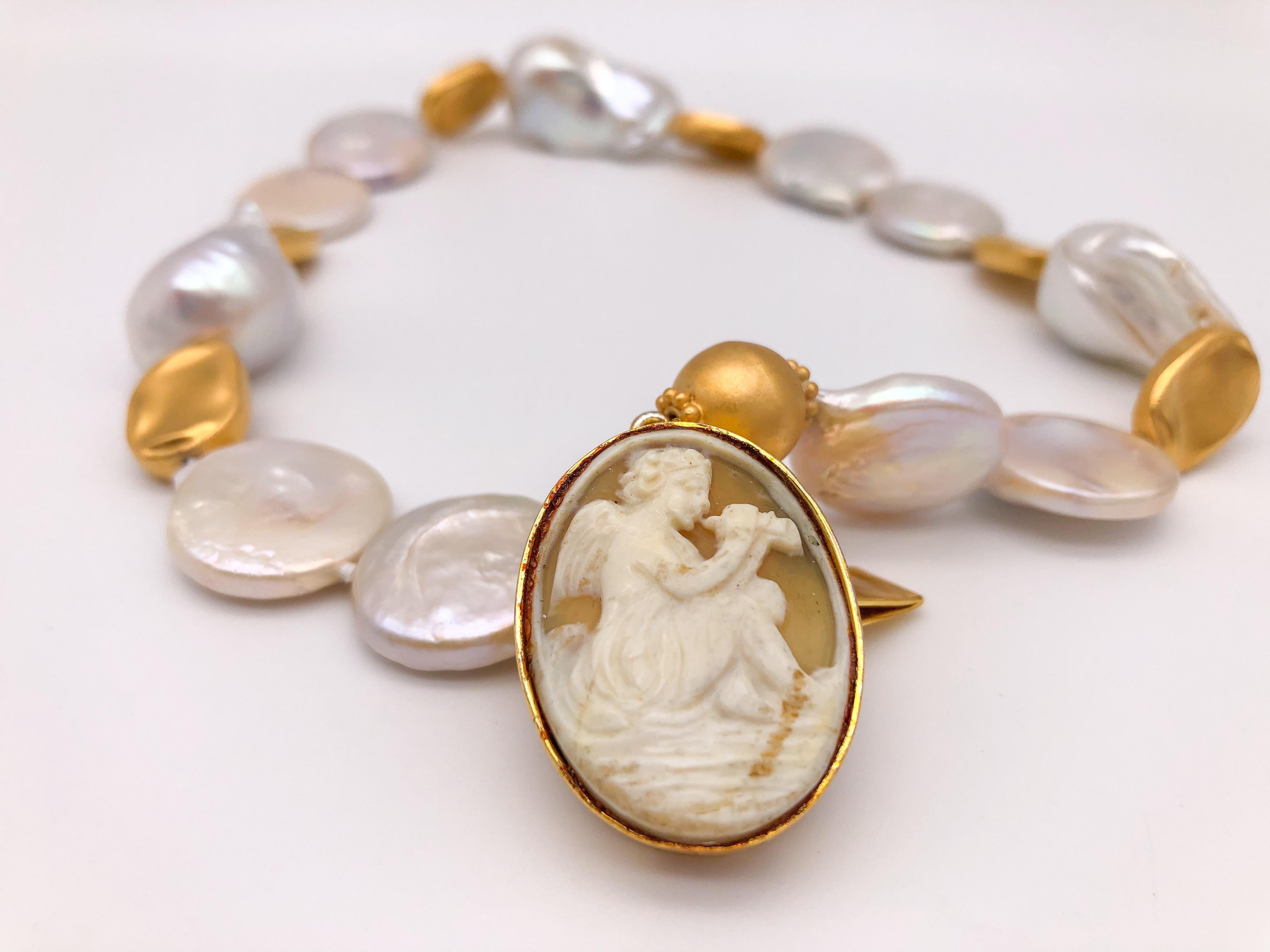 A.Jeschel Statement Baroque Pearl Necklace with Cameo clasp For Sale 1