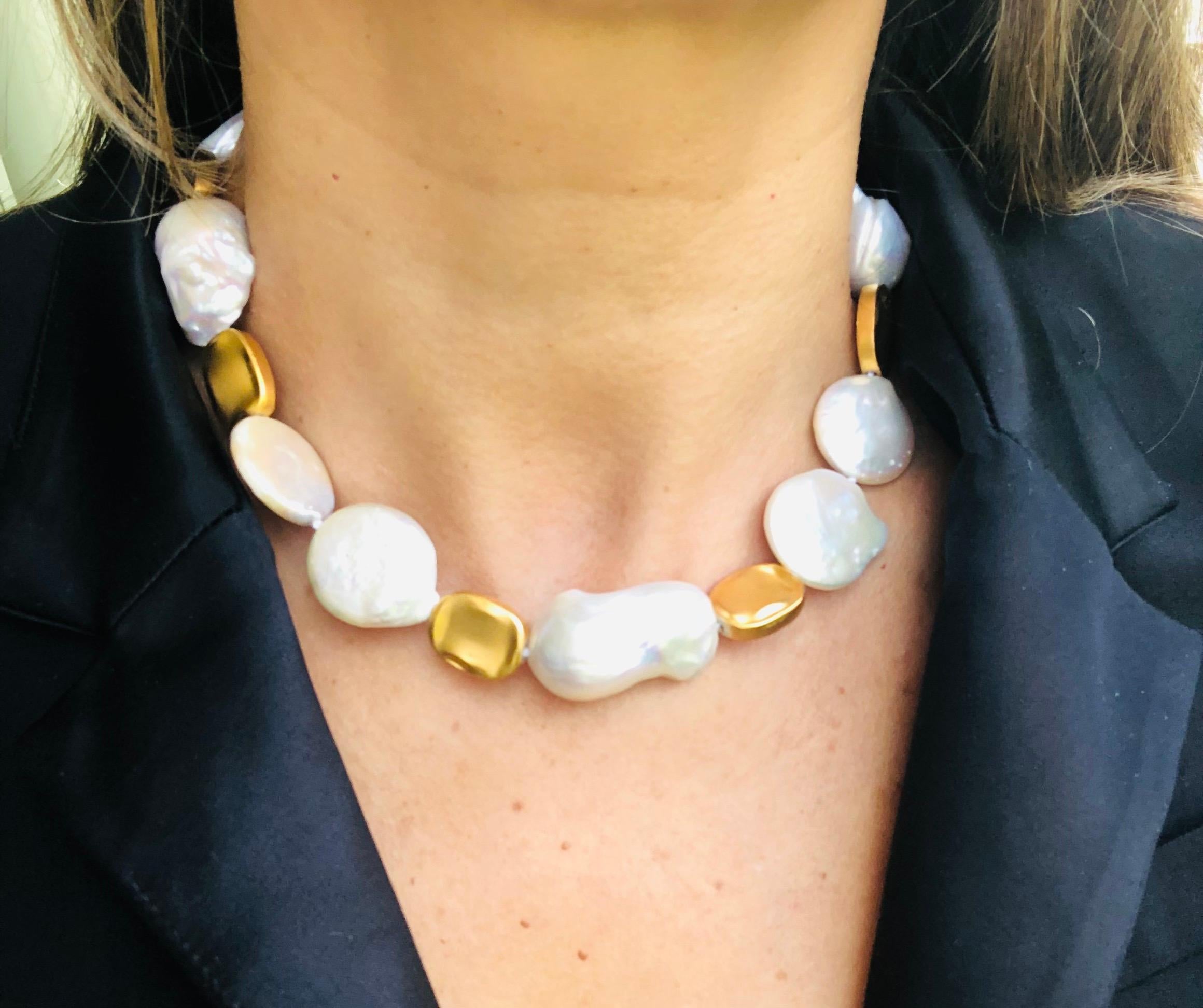 A.Jeschel Statement Baroque Pearl Necklace with Cameo clasp For Sale 3