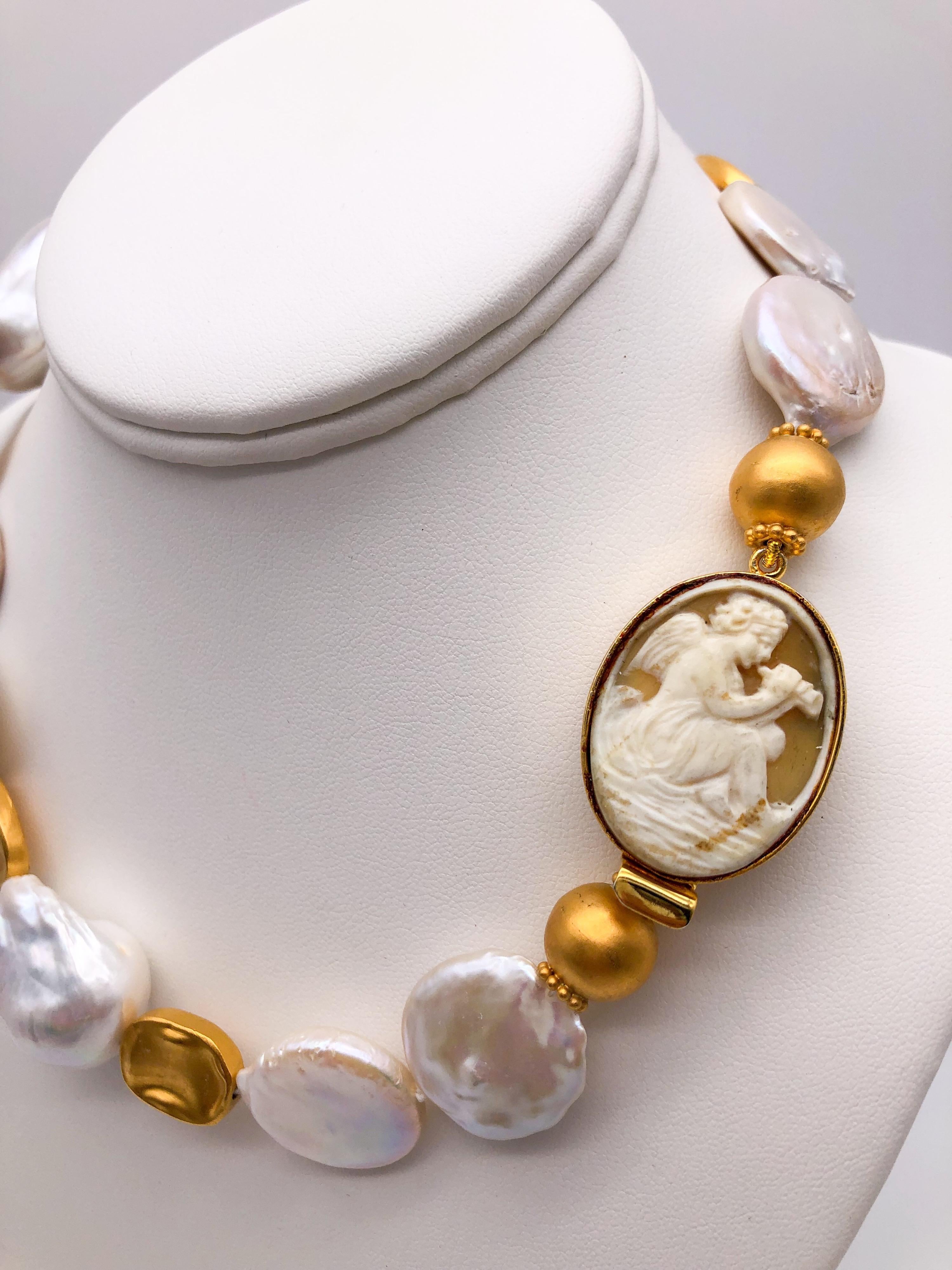 A.Jeschel Statement Baroque Pearl Necklace with Cameo clasp For Sale 6