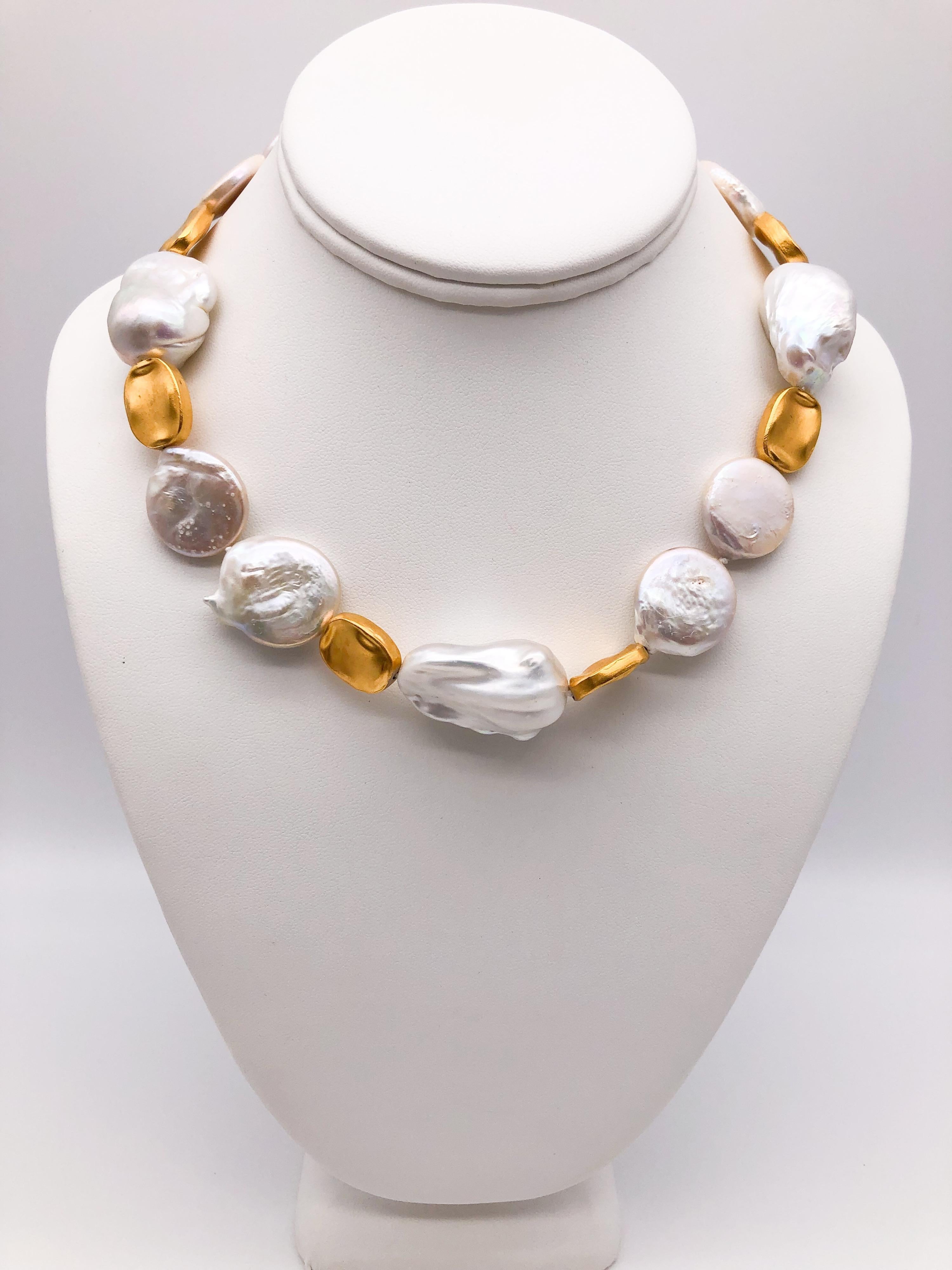 Contemporary A.Jeschel Statement Baroque Pearl Necklace with Cameo clasp For Sale