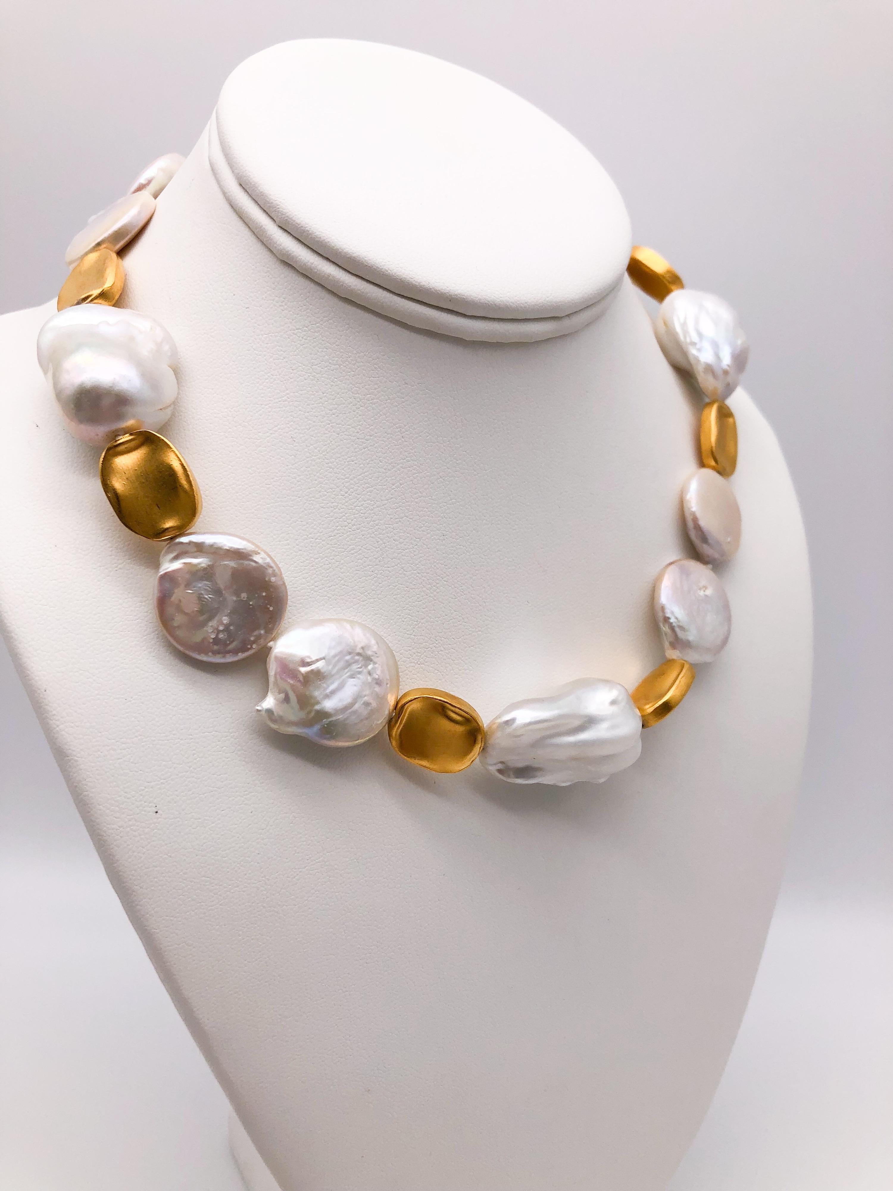 Mixed Cut A.Jeschel Statement Baroque Pearl Necklace with Cameo clasp For Sale