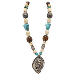 A.Jeschel Sterling Silver Dragon Tibetan Pendant and Turquoise assorted beads