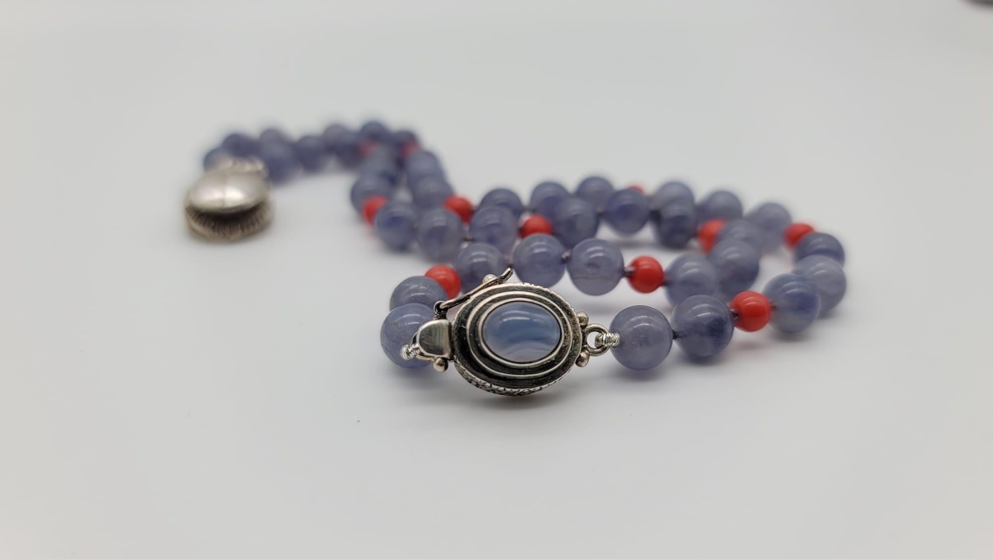 A.Jeschel Sterling silver Scarab supended from an Iolite and coral necklace For Sale 4