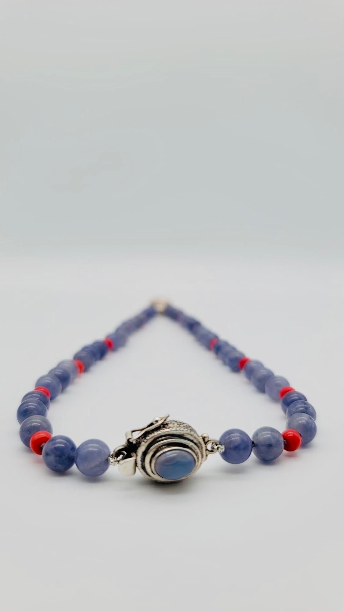A.Jeschel Sterling silver Scarab supended from an Iolite and coral necklace For Sale 5