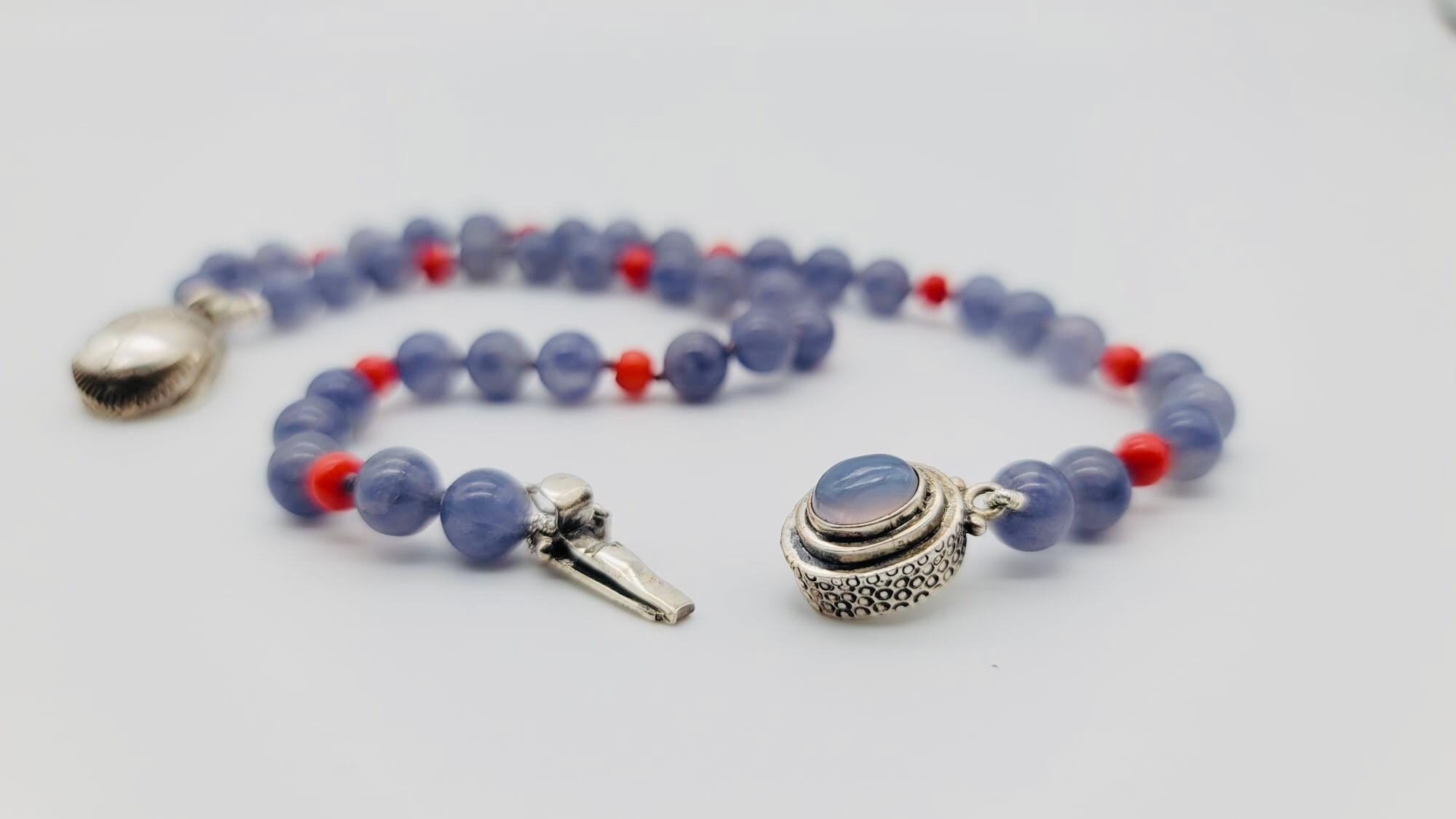 A.Jeschel Sterling silver Scarab supended from an Iolite and coral necklace For Sale 6