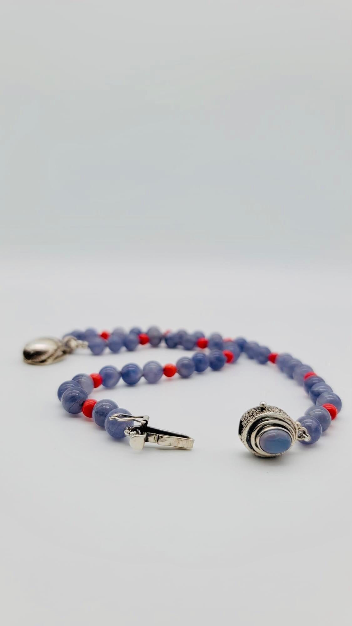 A.Jeschel Sterling silver Scarab supended from an Iolite and coral necklace For Sale 7