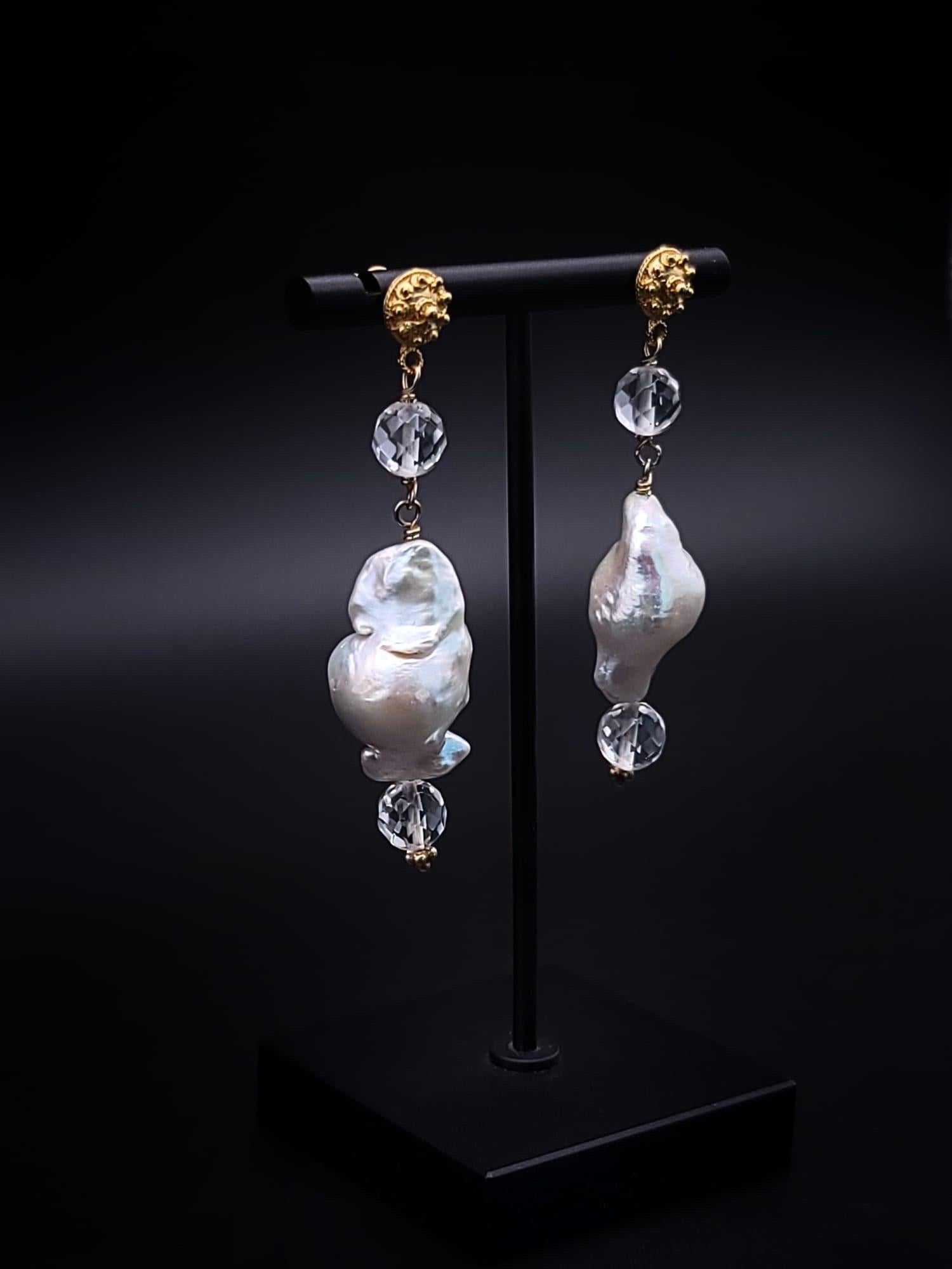 A.Jeschel Stunning Baroque Pearl earrings. For Sale 2