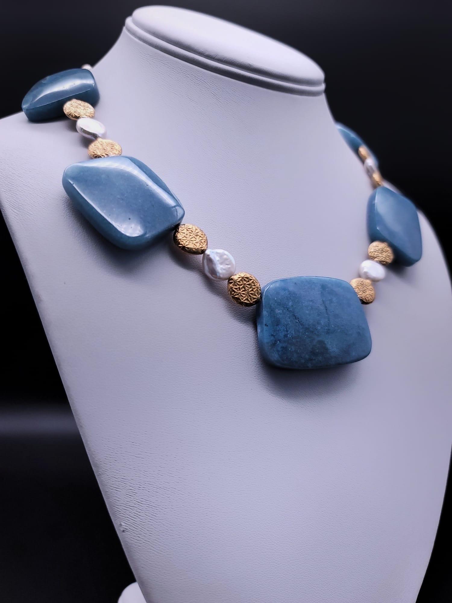 Mixed Cut A.Jeschel Stunning Blue Quartz plates necklace For Sale