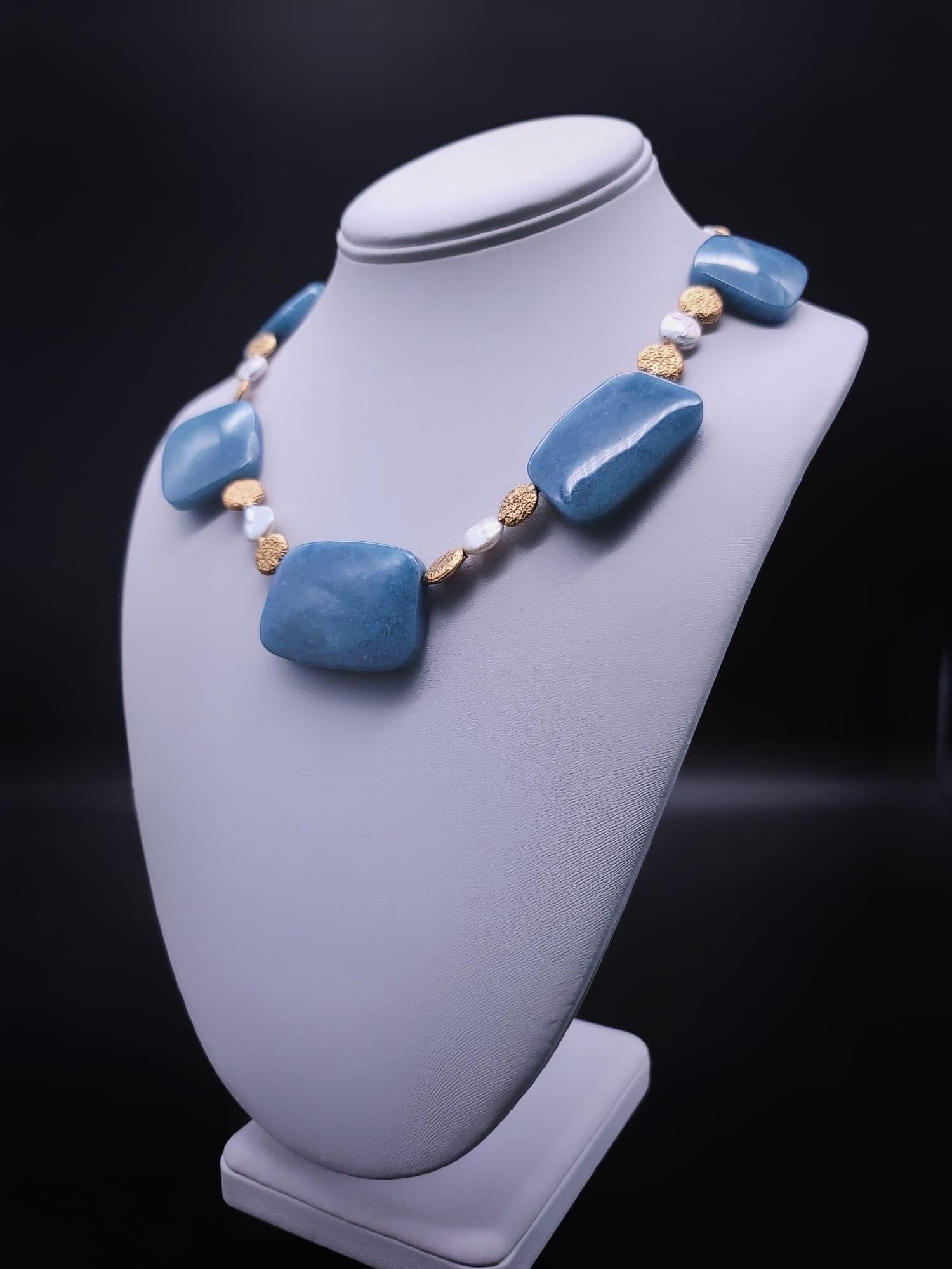 A.Jeschel Stunning Blue Quartz plates necklace In New Condition For Sale In Miami, FL