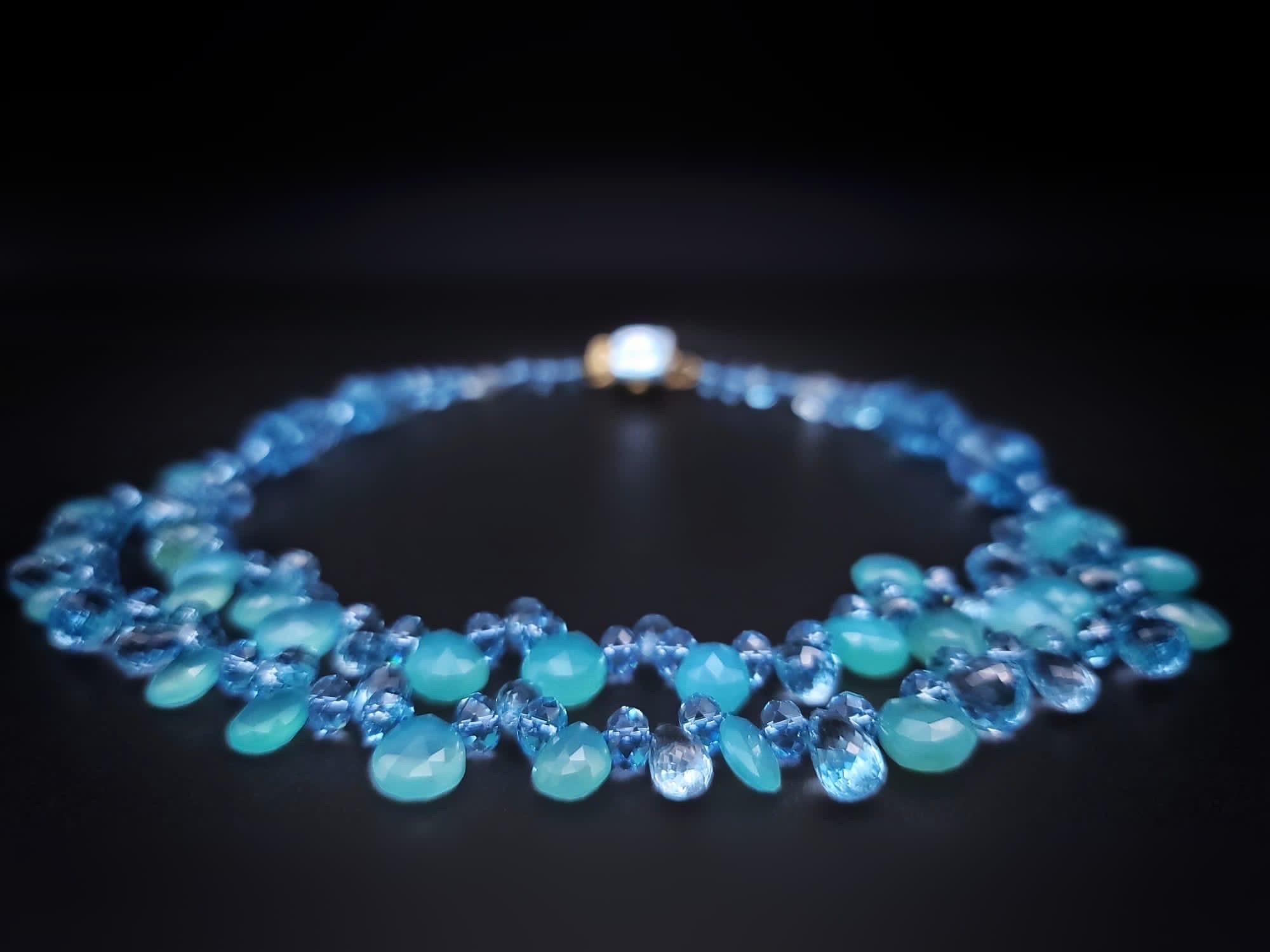 Mixed Cut A.Jeschel Stunning Blue topaz necklace. For Sale